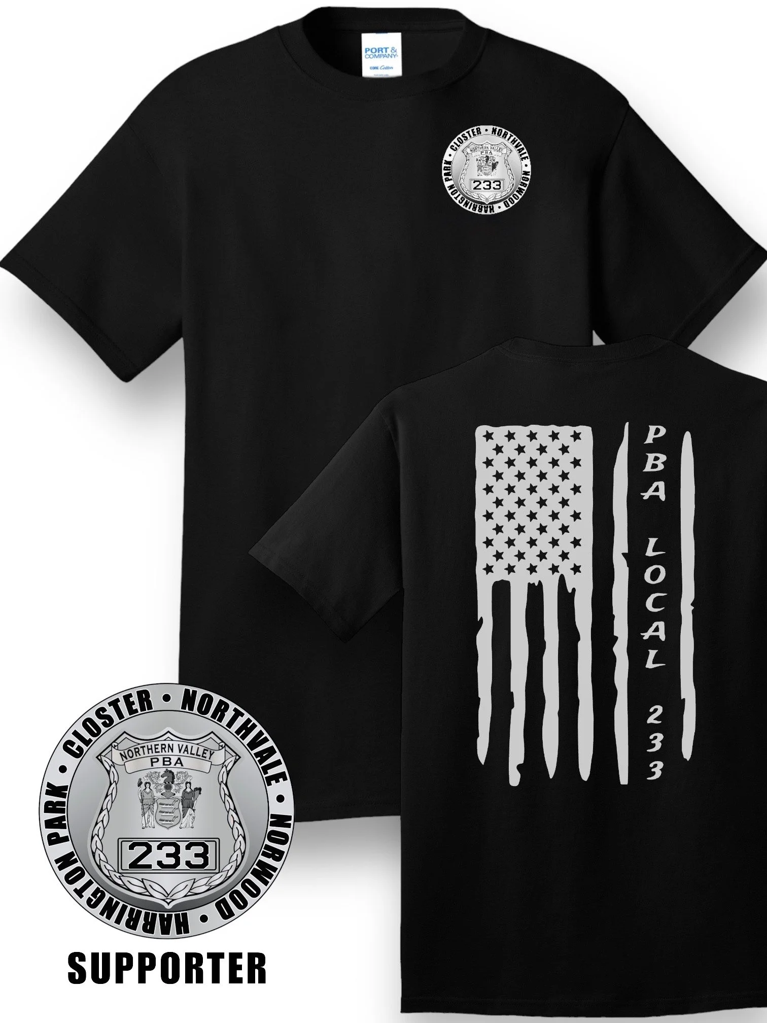 PBA 233 - T-SHIRT, BLACK (FLAG BACK)