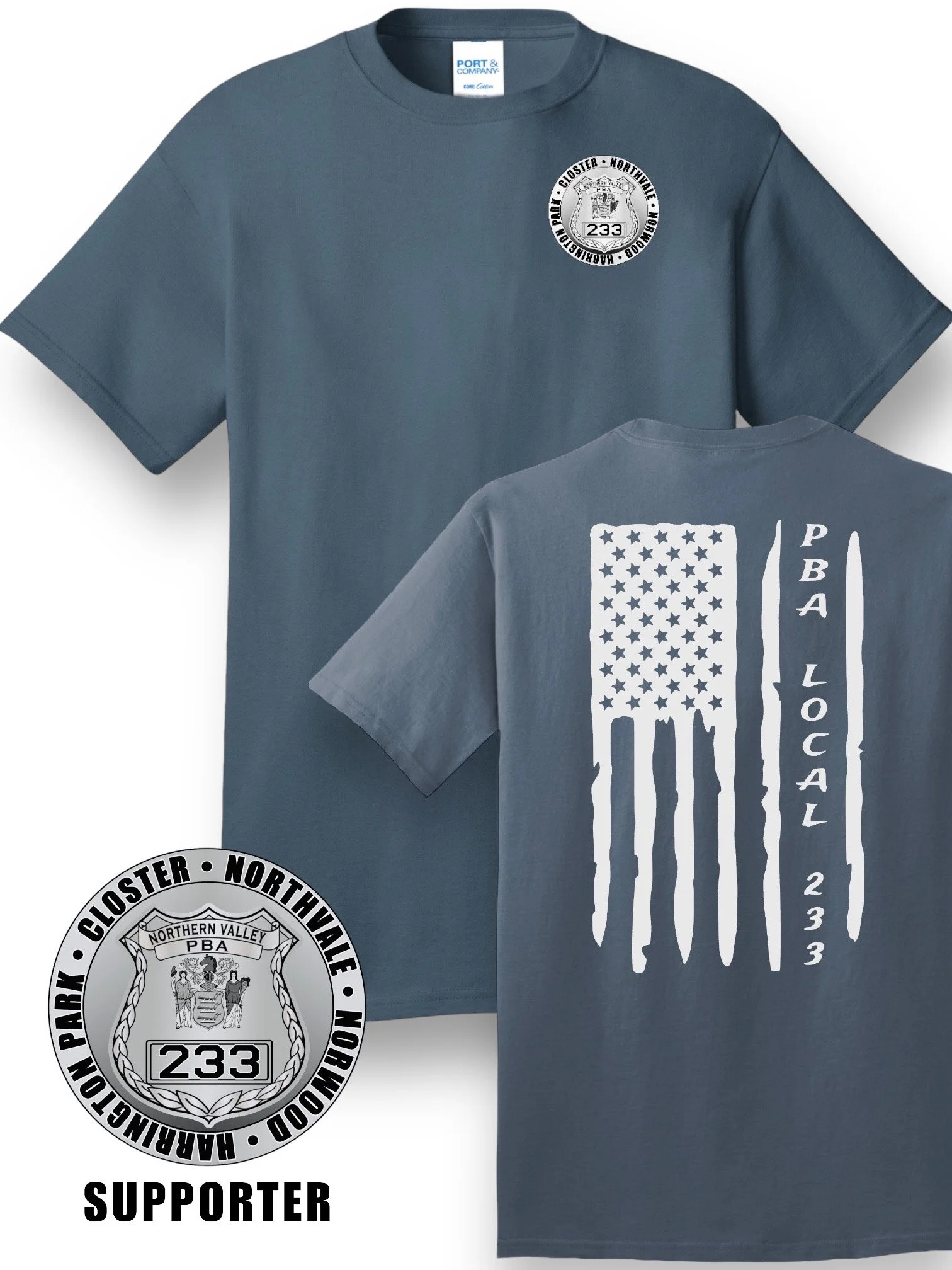 PBA 233 - T-SHIRT, STEEL BLUE (FLAG BACK)