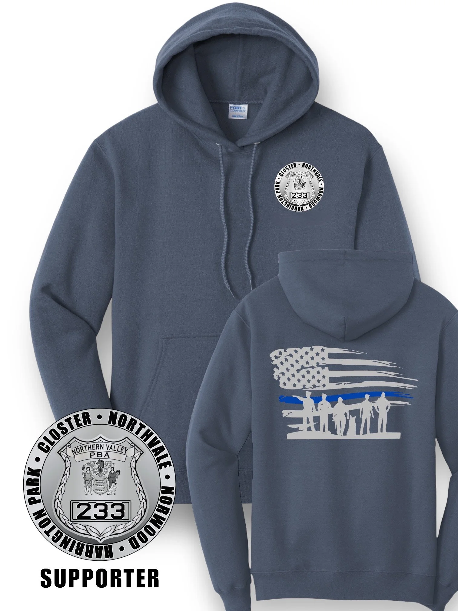 PBA 233 - HOODIE, STEEL BLUE (HEROES BACK)