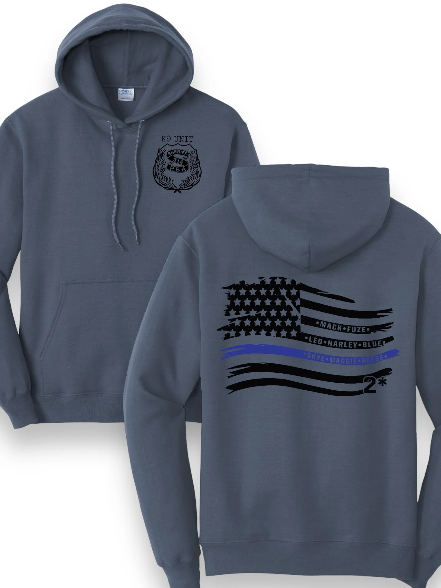 MONMOUTH K9 UNIT - HOODIE, BLUE (FLAG BACK)