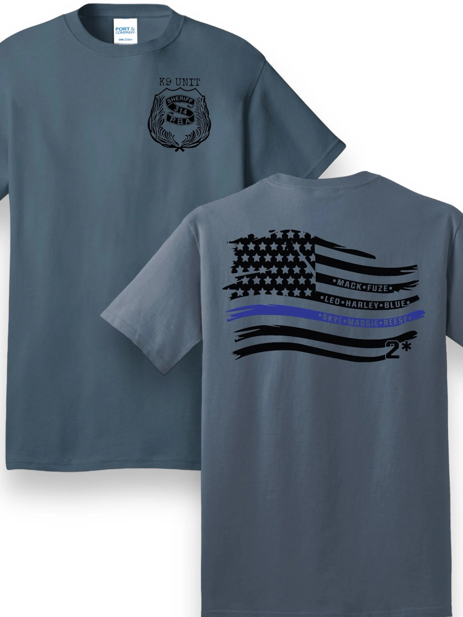 MONMOUTH K9 UNIT - TEE, BLUE (FLAG BACK)