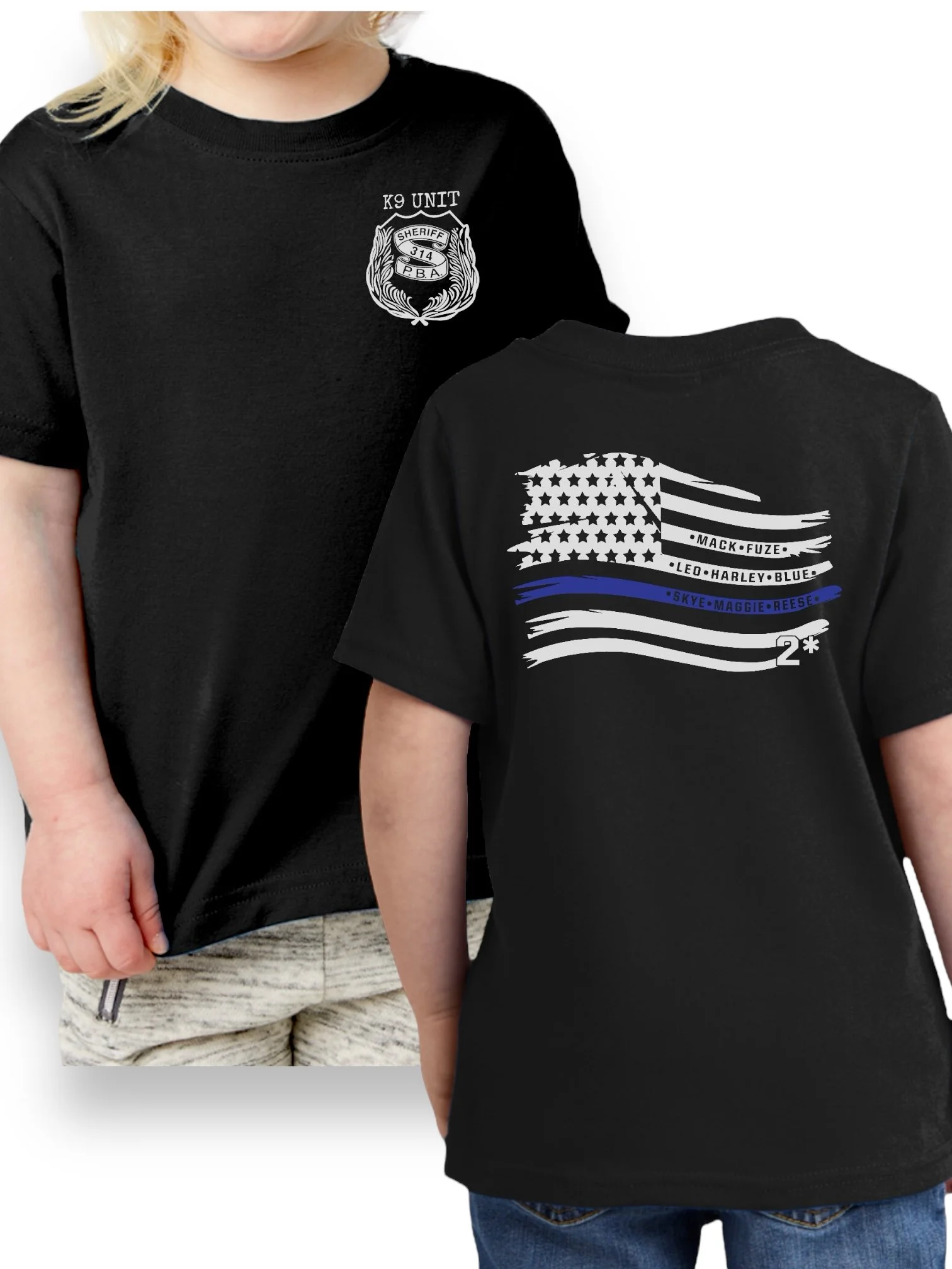 MONMOUTH K9 UNIT - TODDLER TEE, BLACK (FLAG BACK)
