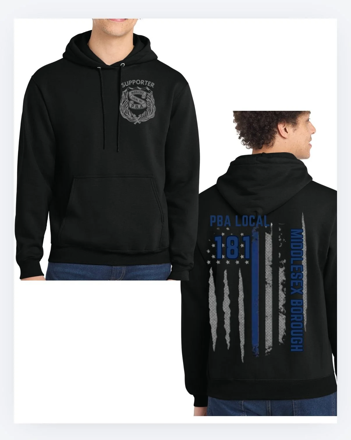 Middlesex PBA Blueline flag HOODIE black
