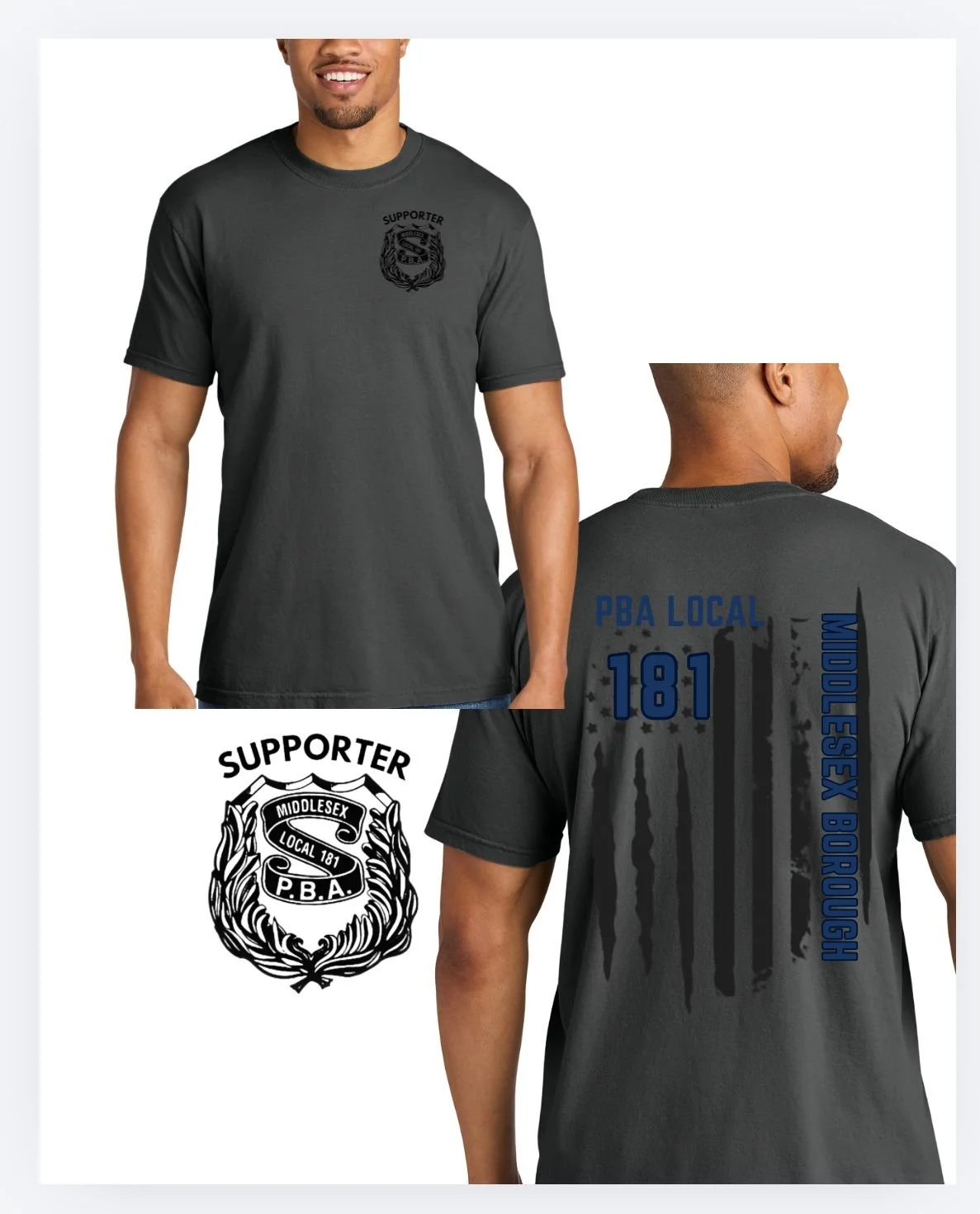 Middlesex PBA Blueline flag back gray (1717) Comfort Colors® Heavyweight Ring spun cotton