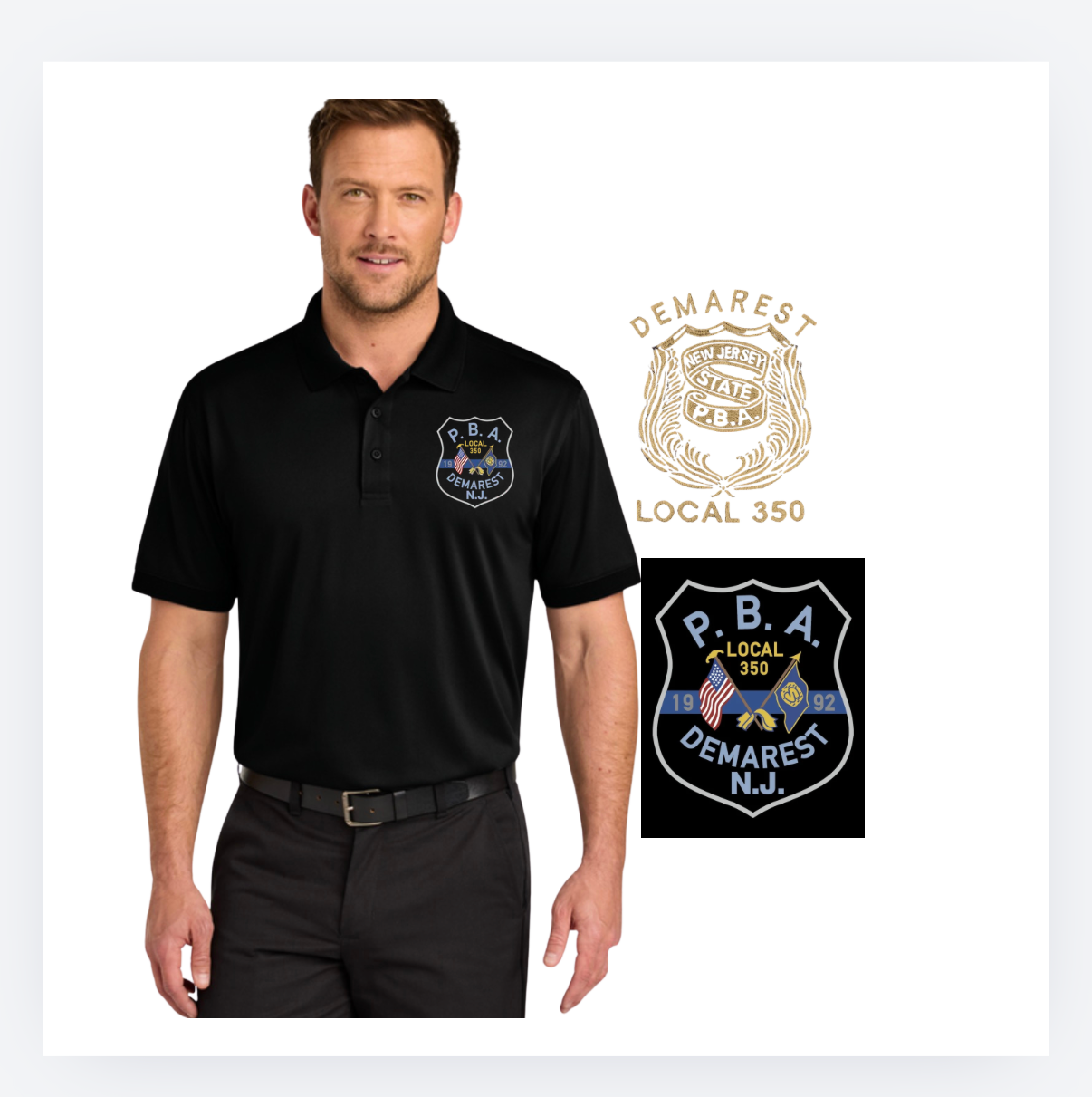 DEMAREST PBA moisture wick polo black/navy EMBROIDERED