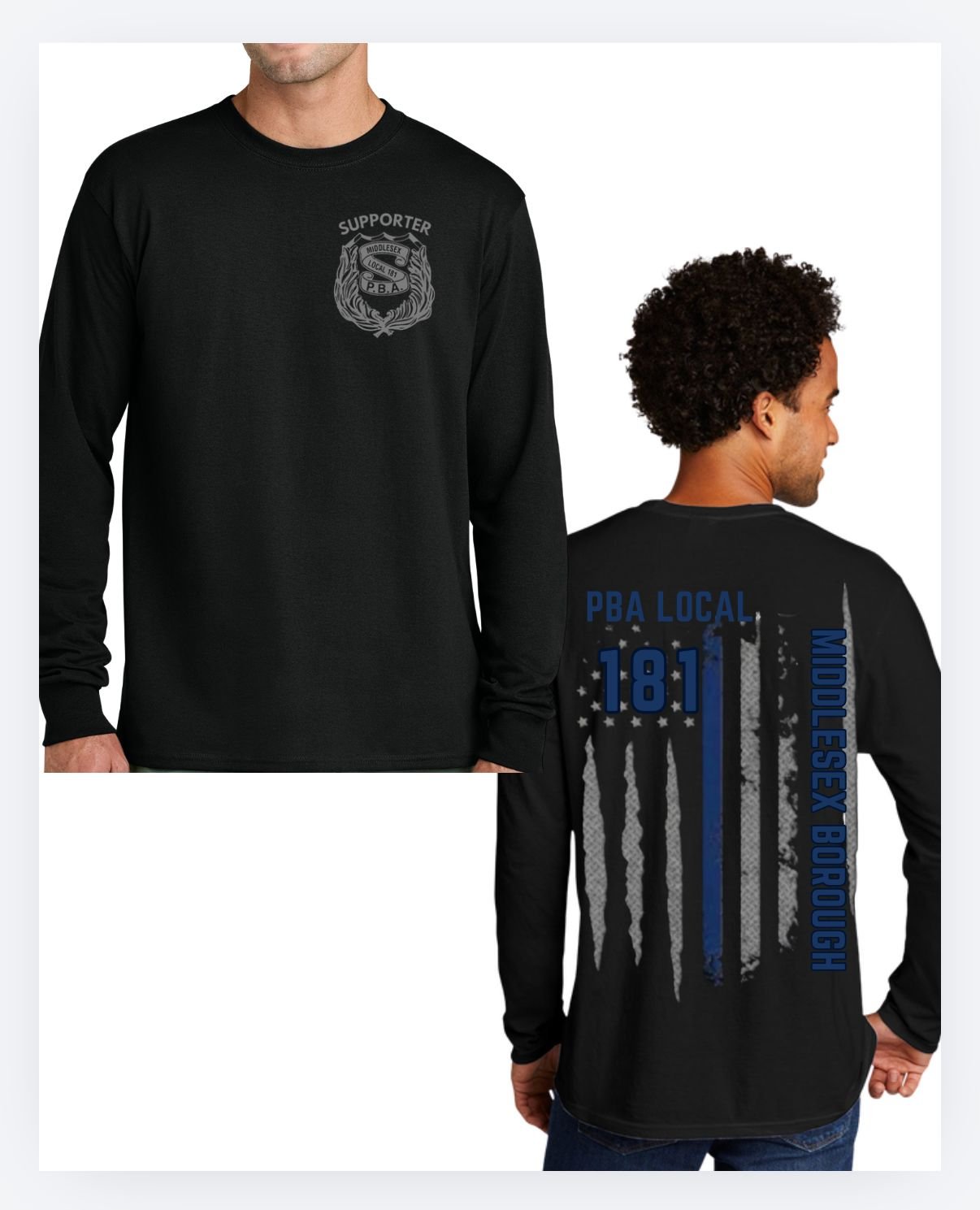 Middlesex PBA Blueline flag LONG SLEEVE black