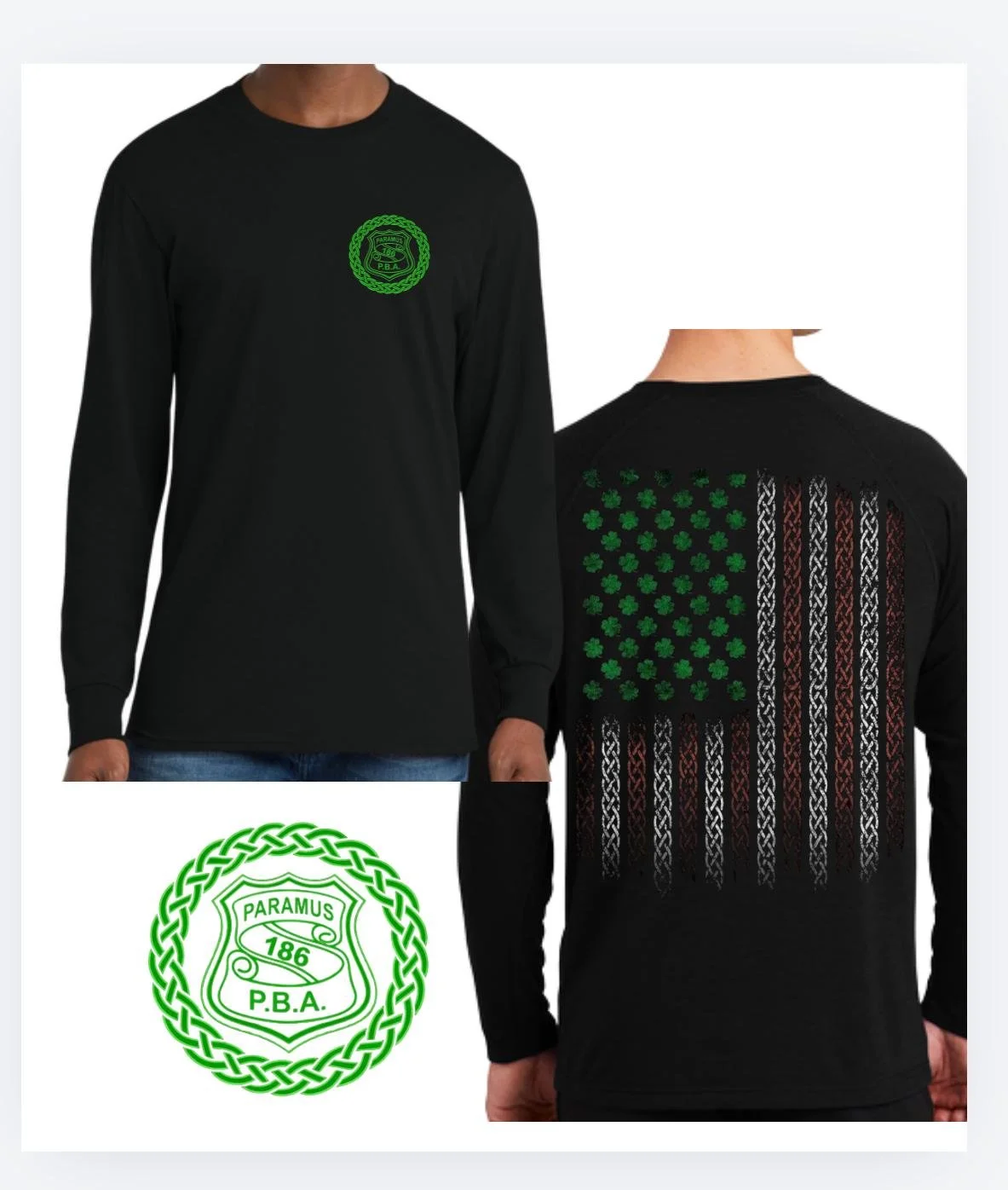 Paramus PBA - St. Patrick's Day PBA Shield : Long Sleeve Shirt (BLACK)