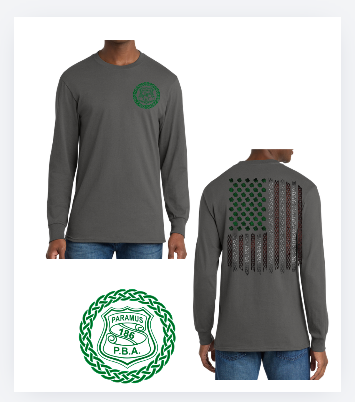 Paramus PBA - St. Patrick's Day PBA Shield : LONG SLEEVE  (GRAY)