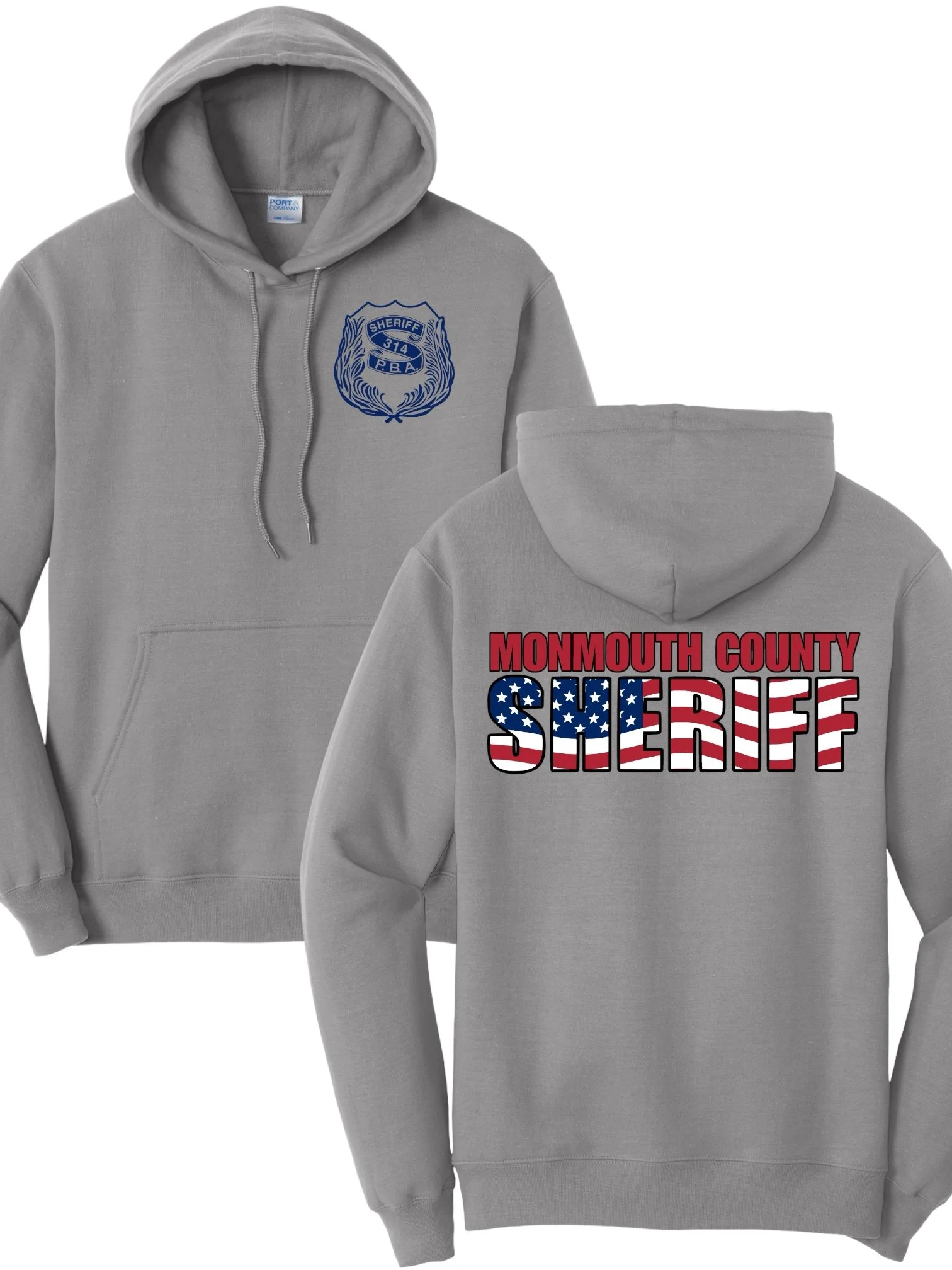 MONMOUTH SHERIFFS PBA - HOODIE, GRAY (RED WHITE BLUE)
