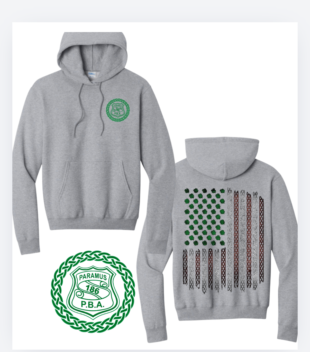Paramus PBA - St. Patrick's Day PBA Shield : HOODIE (GRAY)