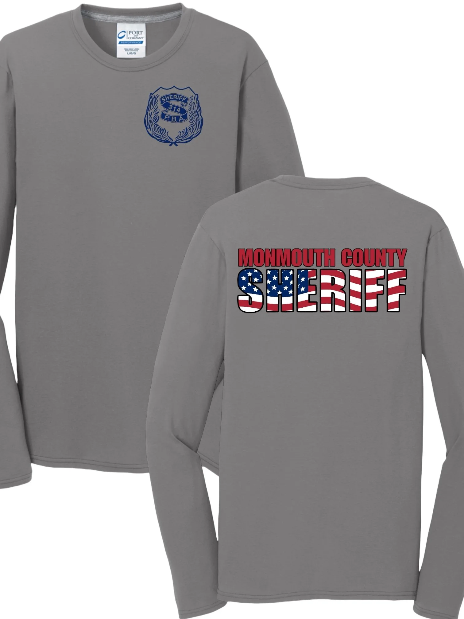 MONMOUTH SHERIFFS PBA - LONG SLEEVE, GRAY (RED WHITE BLUE)
