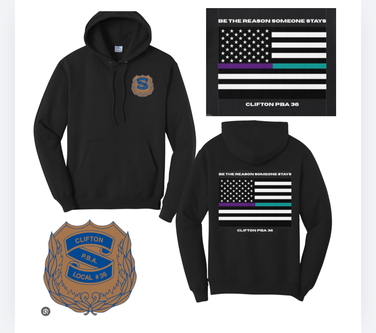 CLIFTON PBA suicide awareness hoodie
