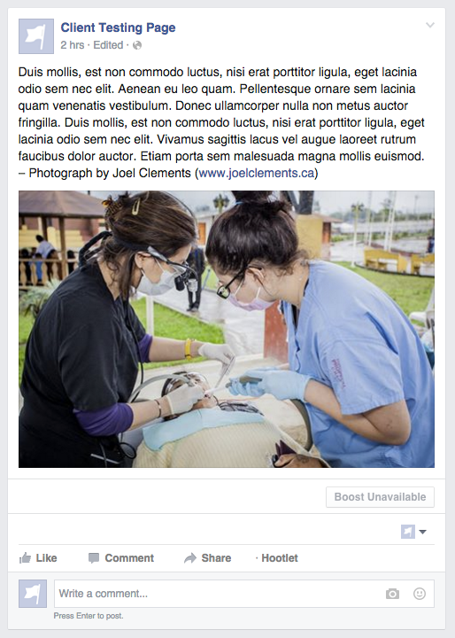 Note that in a Facebook post the photo credit should appear at the end of your post text.