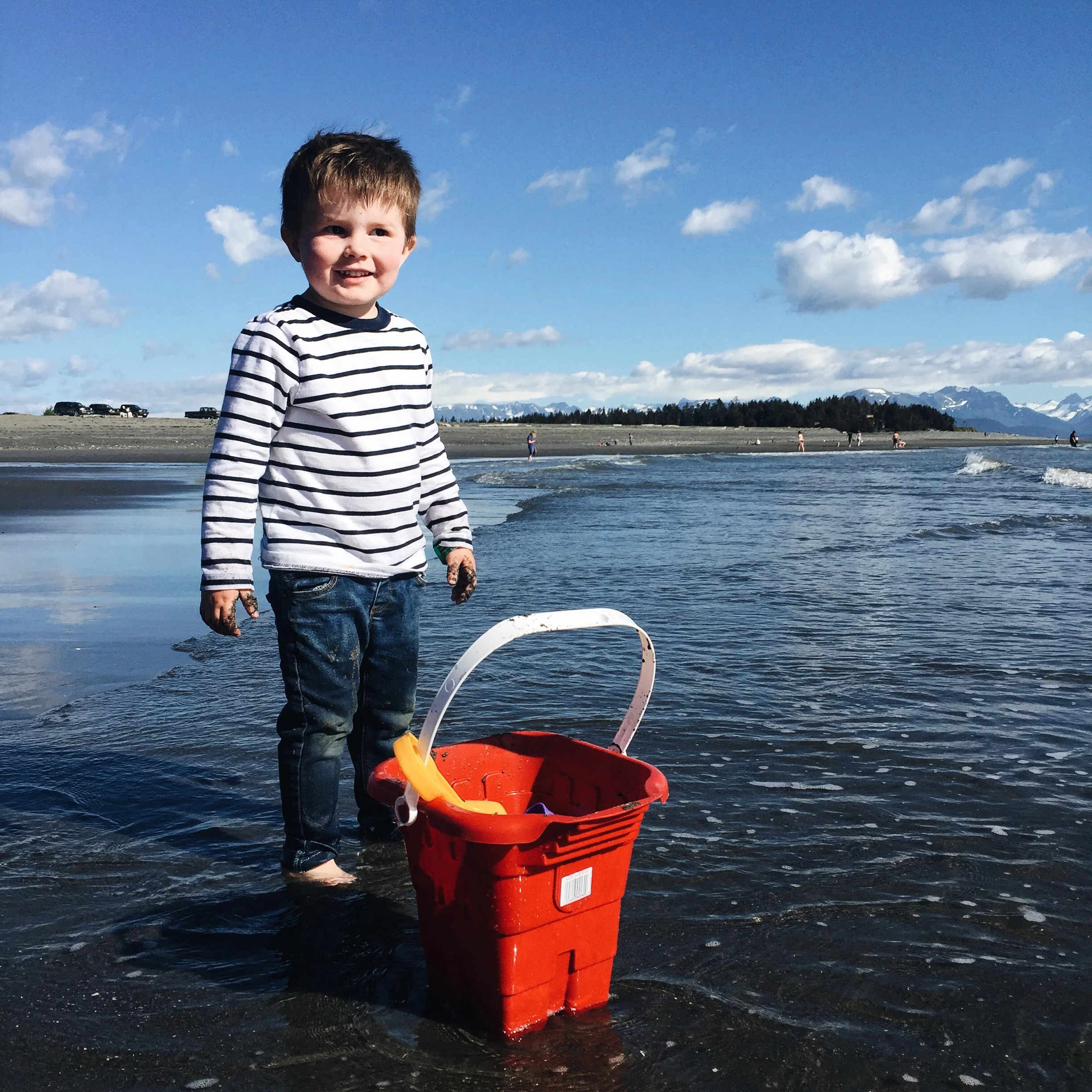 This was an incredible day. I wish we would have brought our swimsuits! It was that warm. Typically people think of Alaska as being cold all of the time. In some places, it is, but on the south central tip, you get days like these. The boys ran and played and got super sandy, muddy, and wet! It was tough to wash out of our clothes, but worth every moment.