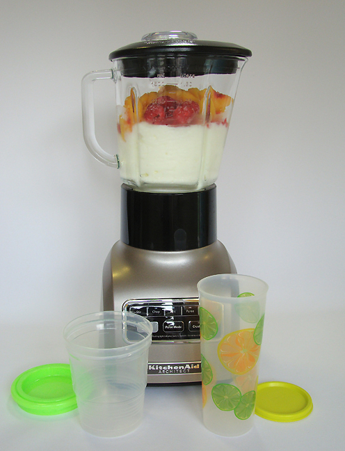 Freezer Smoothies: Kitchen Aid Blender, Tupperware glasses, and