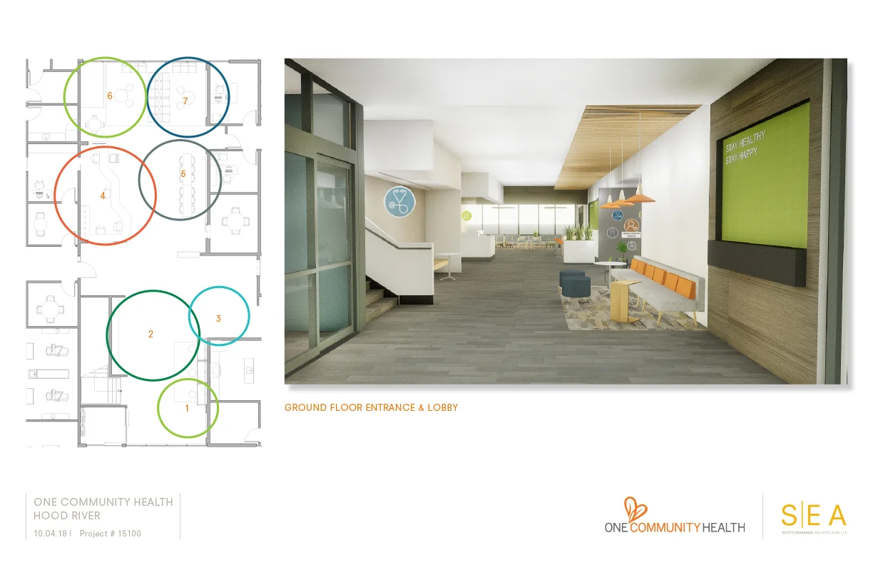 Interior design of new facility under construction (using icons and graphics we designed)