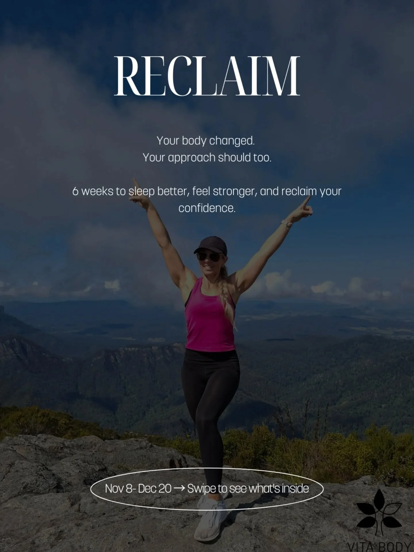 RECLAIM: 6-week menopause program (Nov 8-Dec 20)

💪 1x weekly 1-on-1 PT session 
🍽️ Weekly meal plans + recipes + shopping lists 
📱 Training app with video demos 
📊 Progress tracking + measurements 
🎁 Weight vest + food scales (yours to keep) 
?