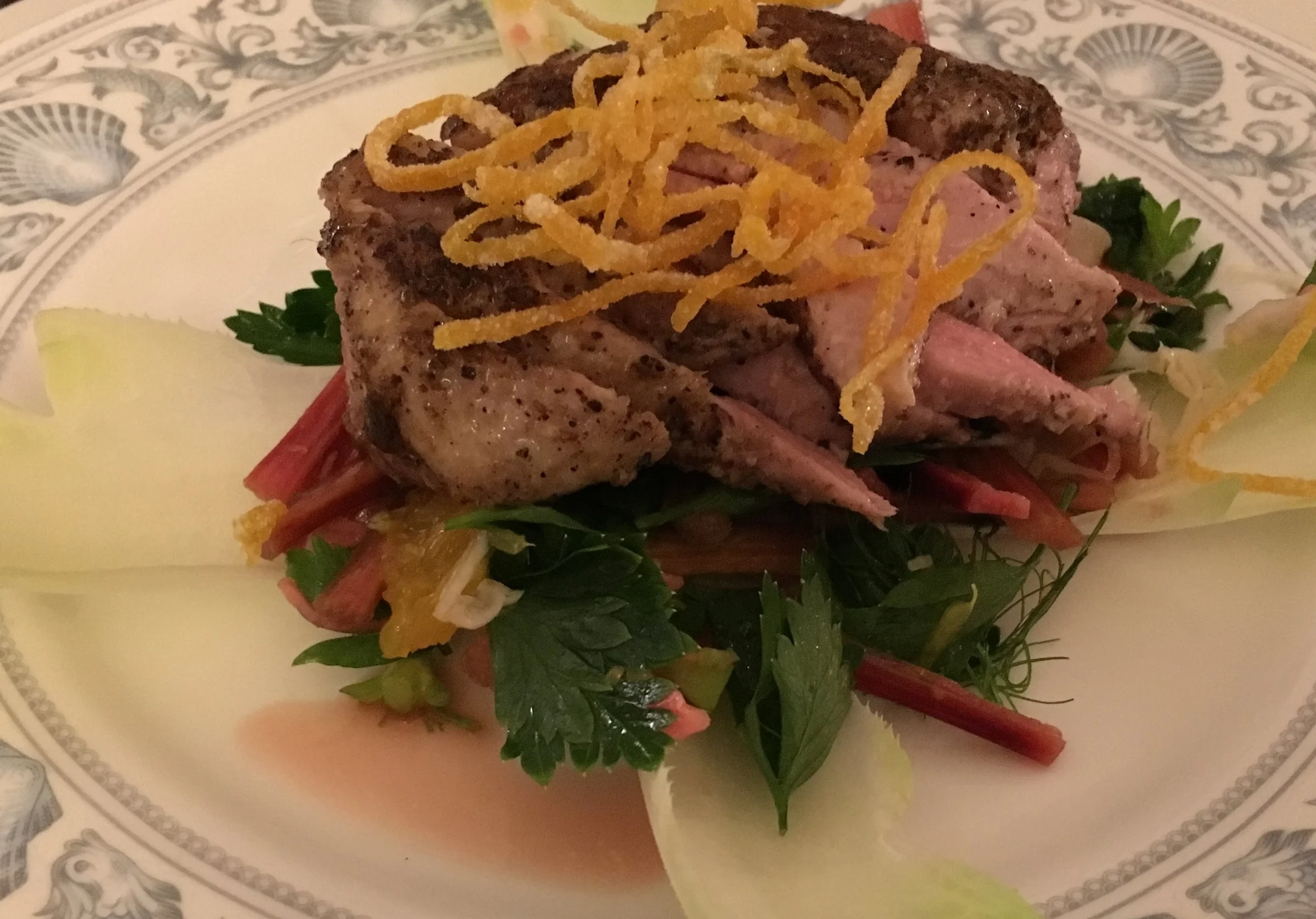 STAR ANISE DUCK BREASTS WITH PICKLED RHUBARB .... 