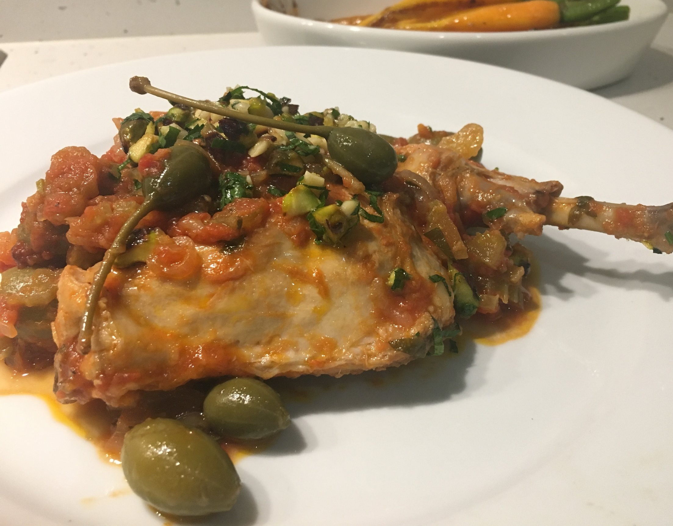 BRAISED RABBIT WITH OLIVES AND CAPERBERRIES