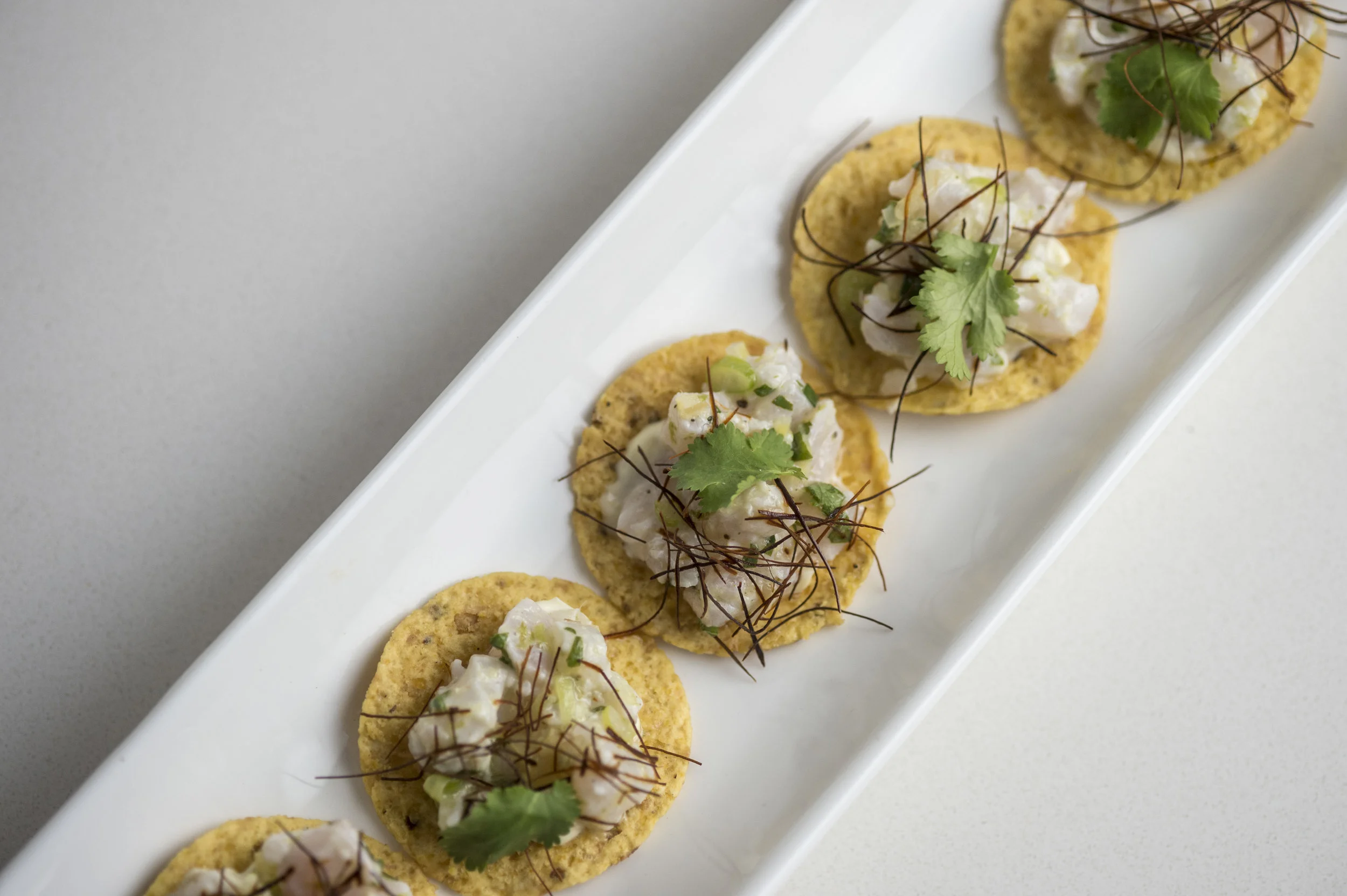 SNAPPER CEVICHE ON CORN CHIPS