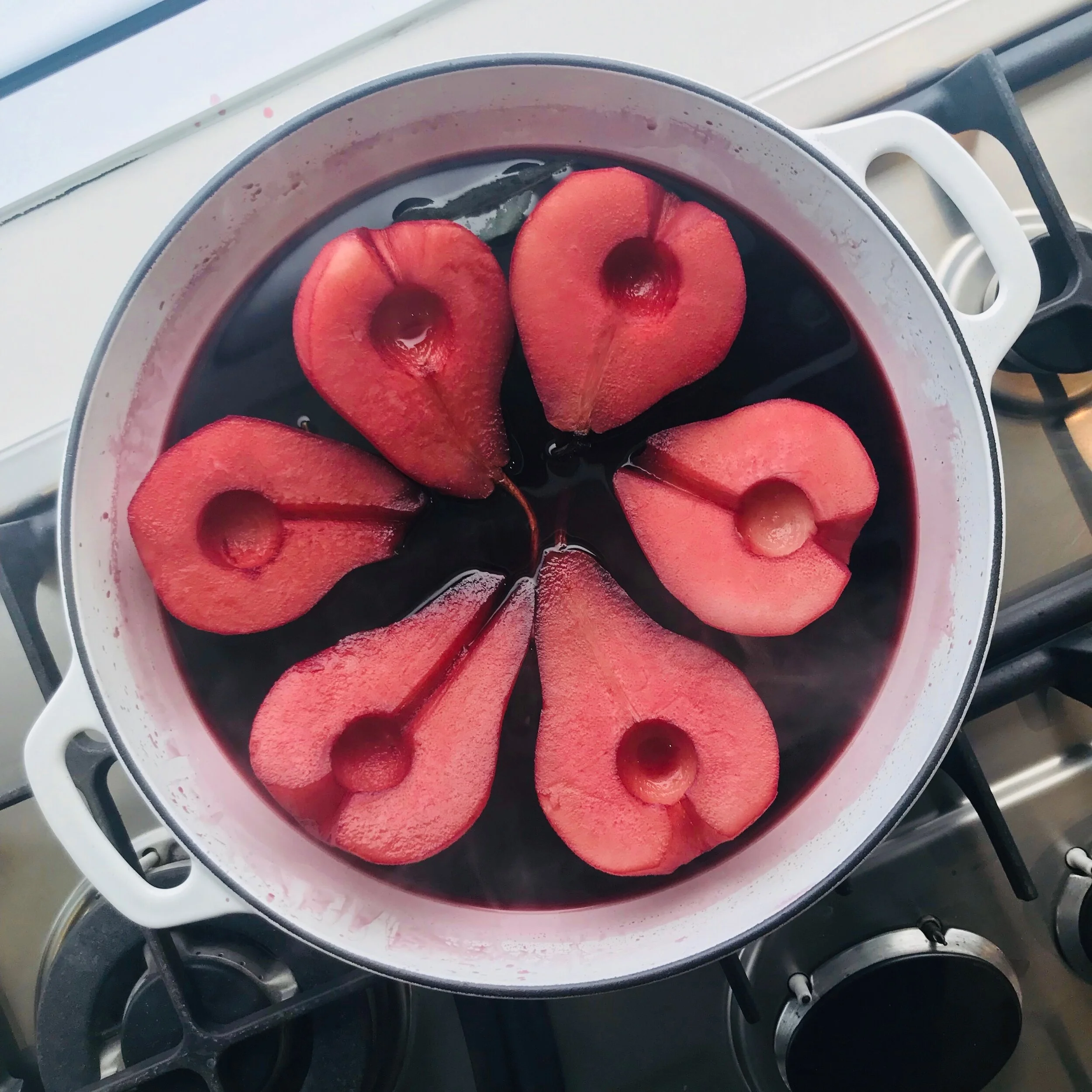 RED WINE POACHED PEARS — THE COELIAC'S REVENGE
