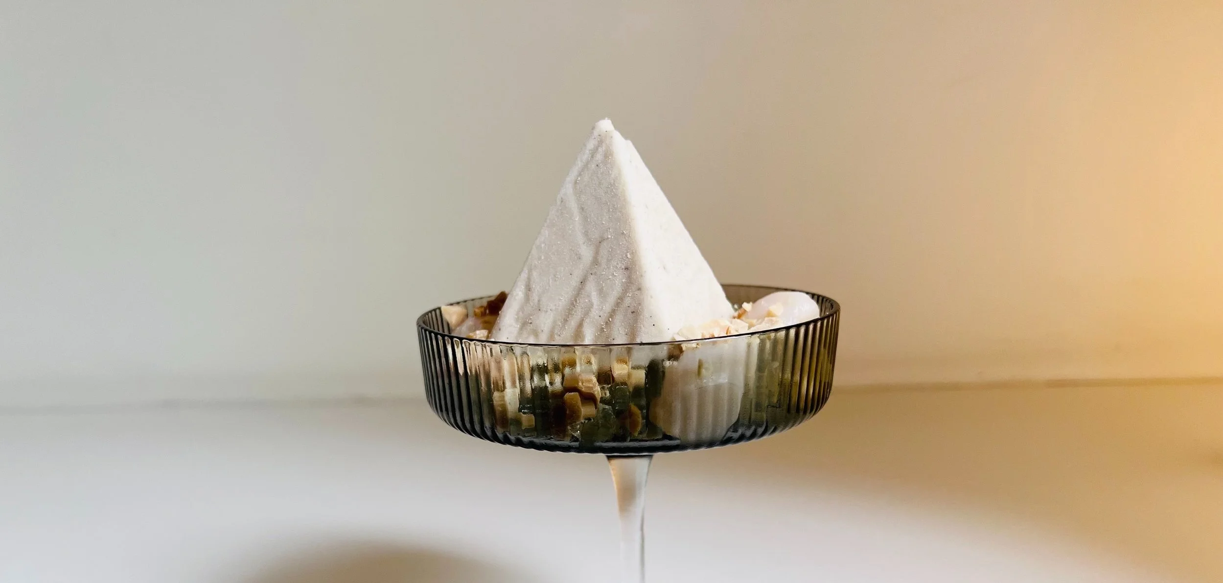 COCONUT ICE CREAM WITH SOFT LYCHEE AND LIME JELLY