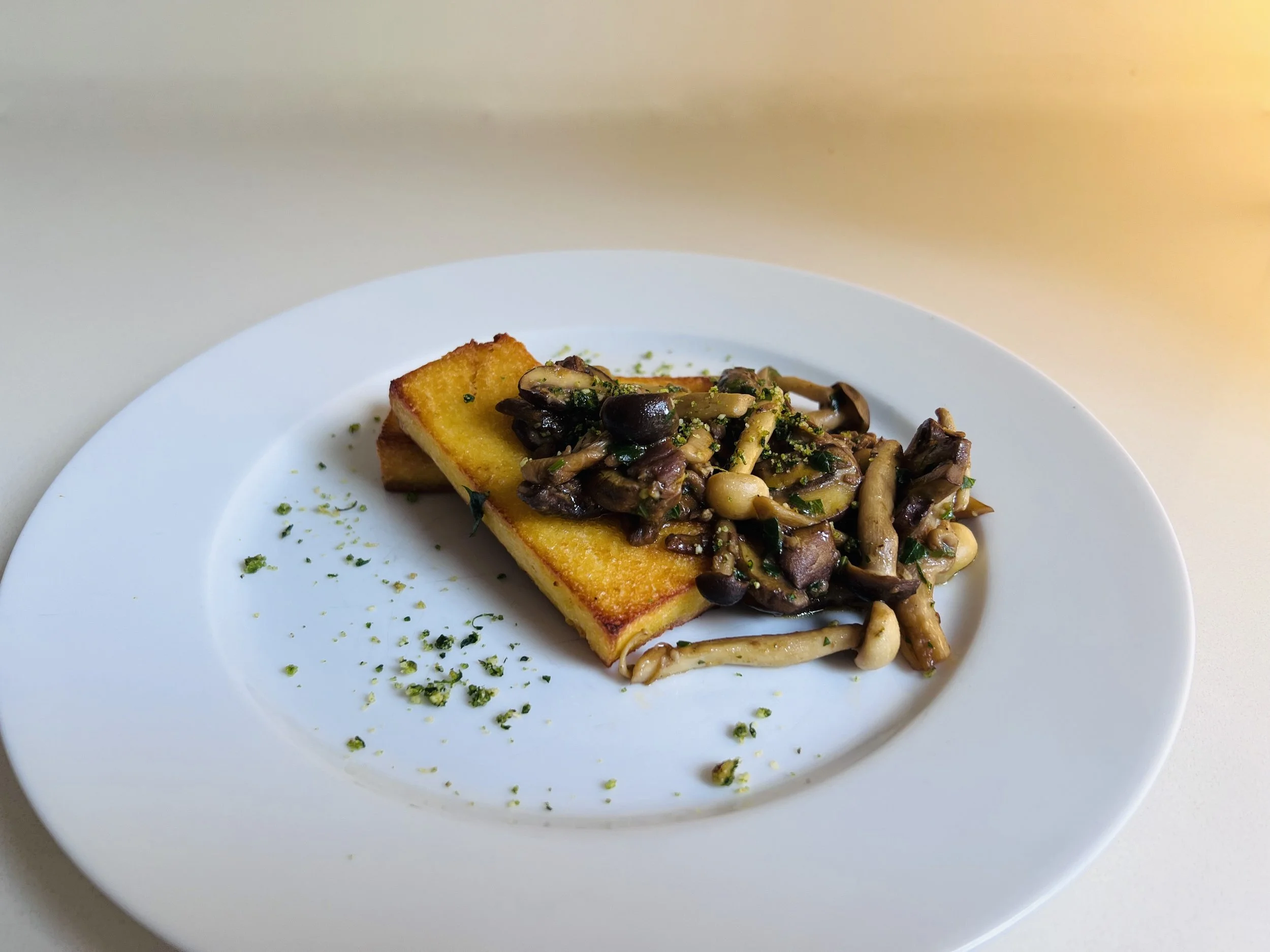CRISPY POLENTA WITH TALEGGIO AND MUSHROOMS