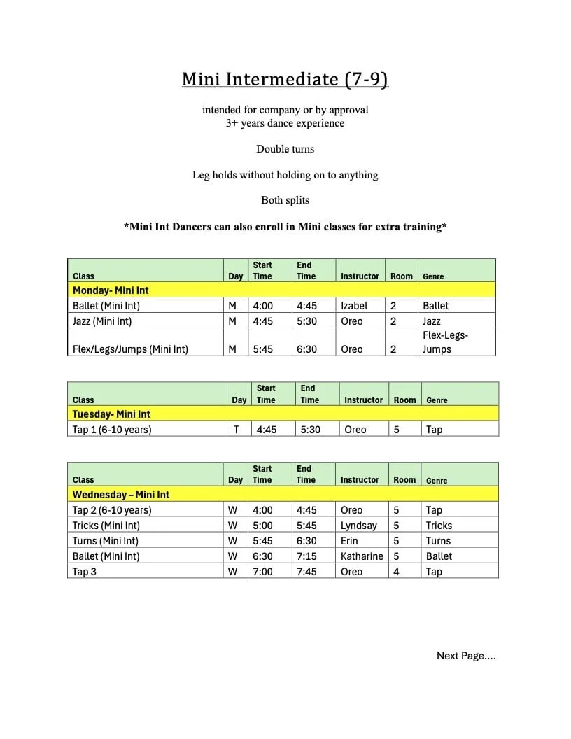 Mini Int Classes