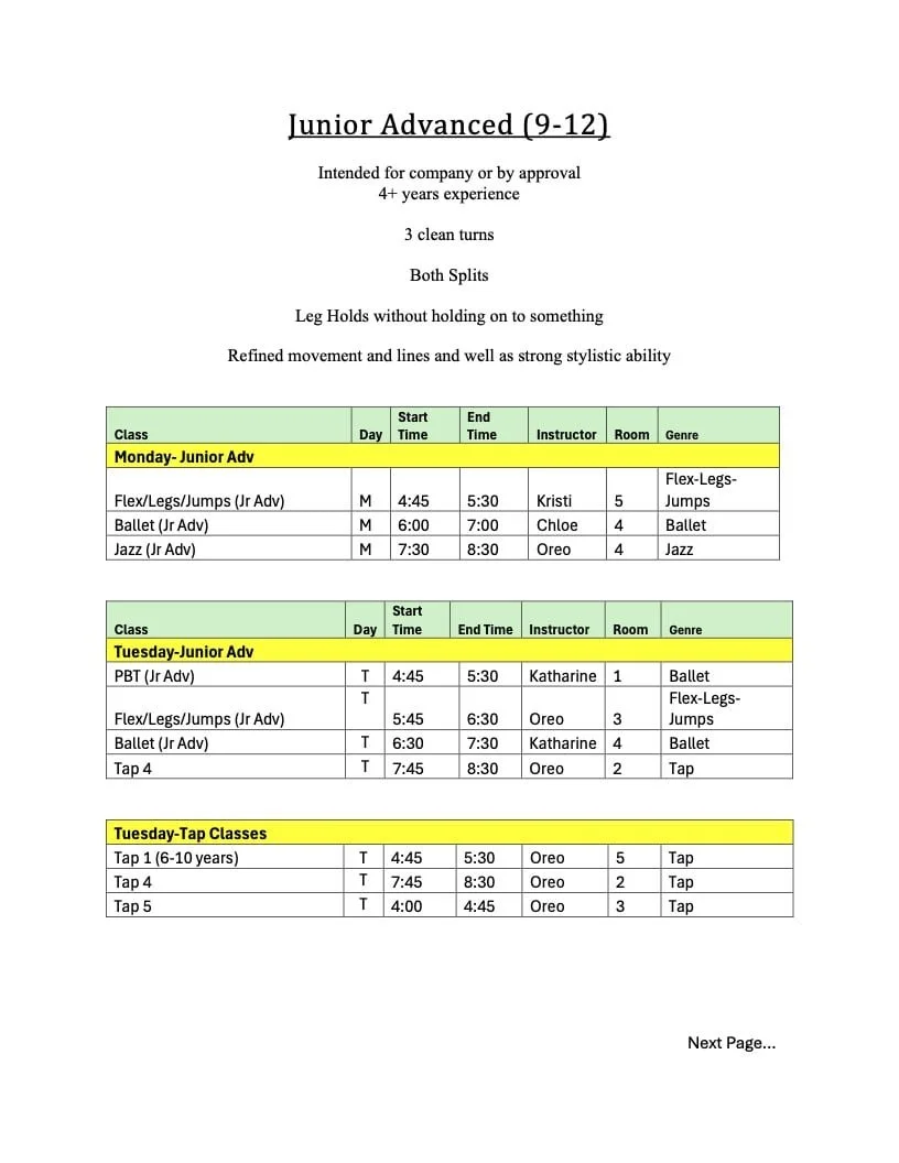 Junior Adv Classes
