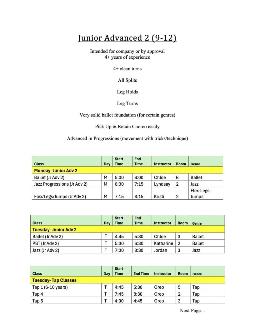 Junior Adv 2 Classes