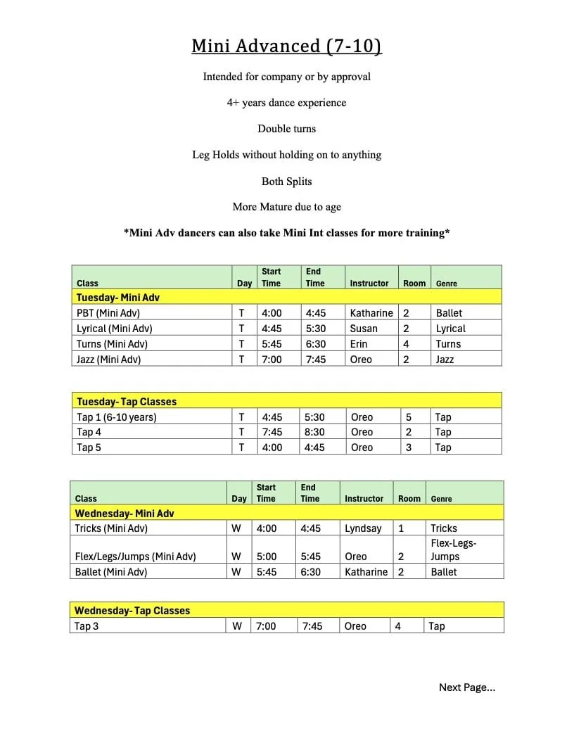 Mini Adv Classes