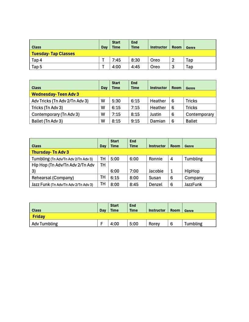 Junior Adv 3 Classes