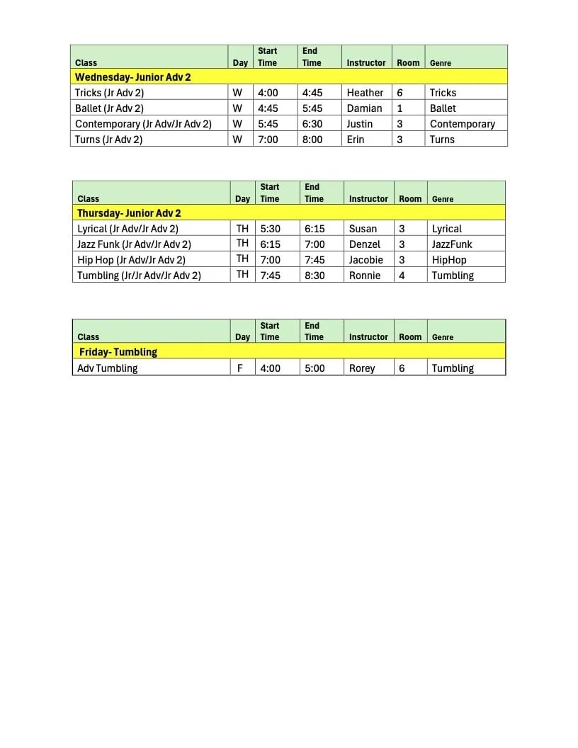 Junior Adv 2 Classes