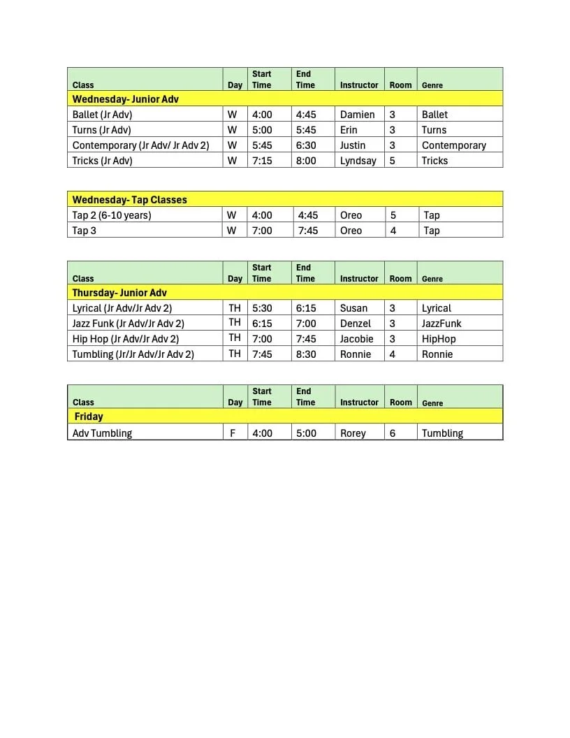 Junior Adv Classes