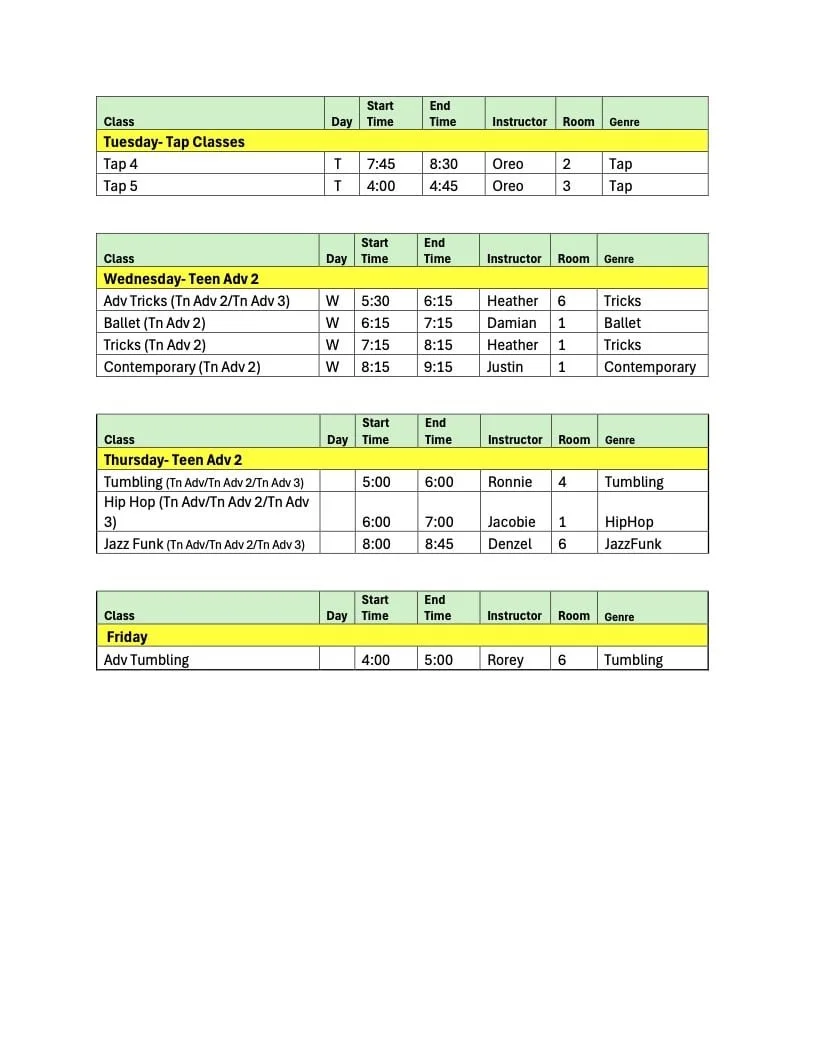 Teen Adv 2 Classes
