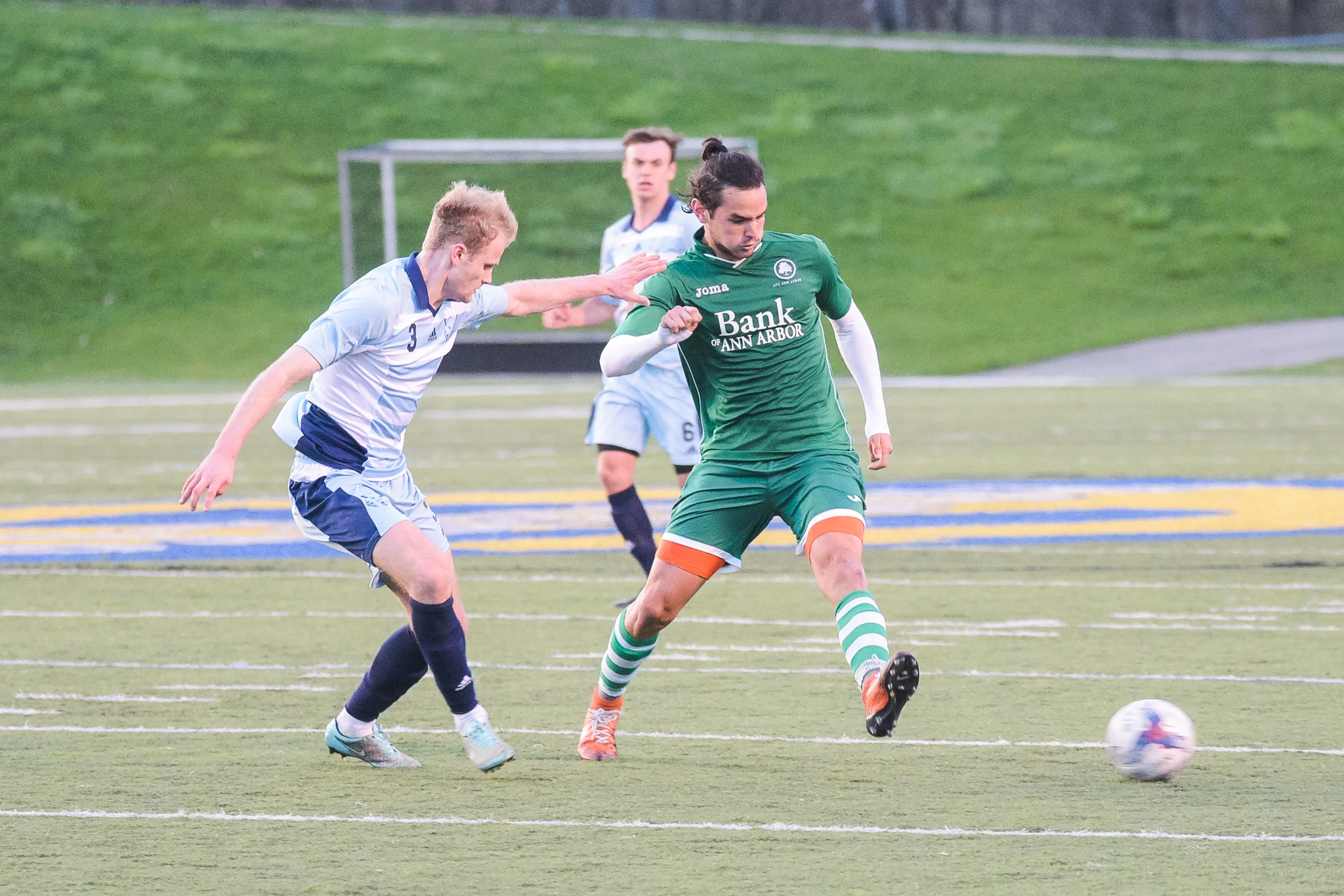 Hector Morales looks to advance past a Northwood University defender