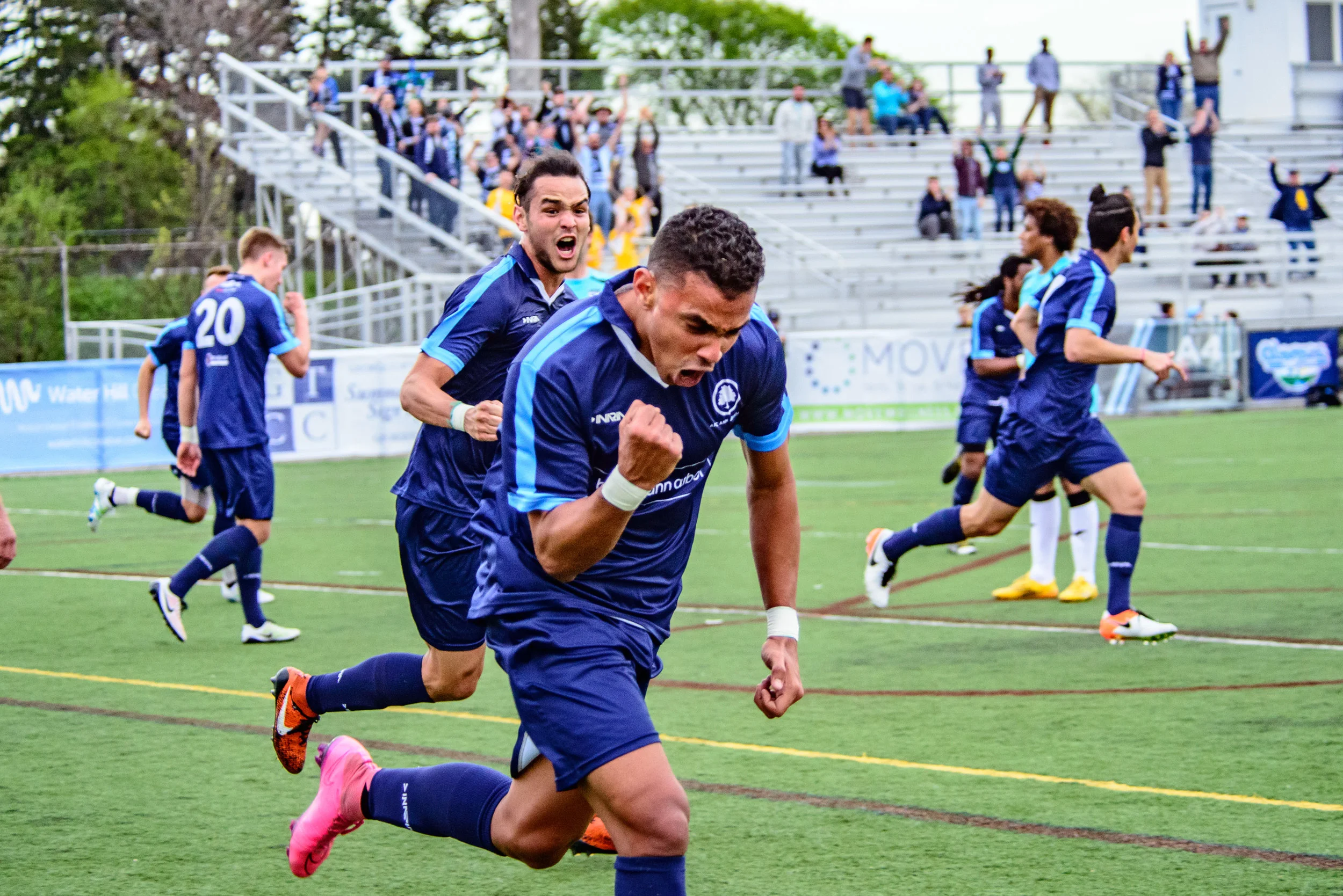 Dario Suarez celebrates after scoring against Kalamazoo FC last summer