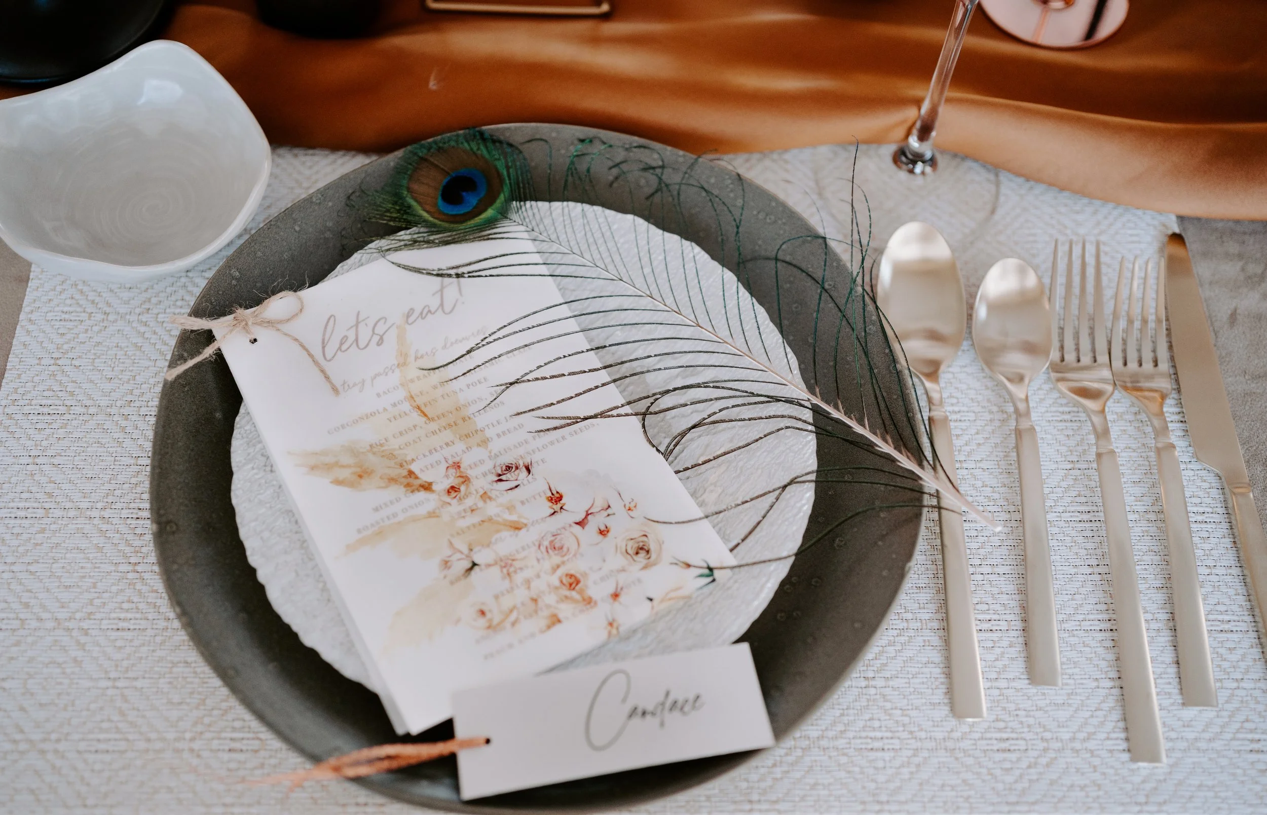 Gold and Yellow Boho Flowers Menu with Printed Vellum Overlay.jpg