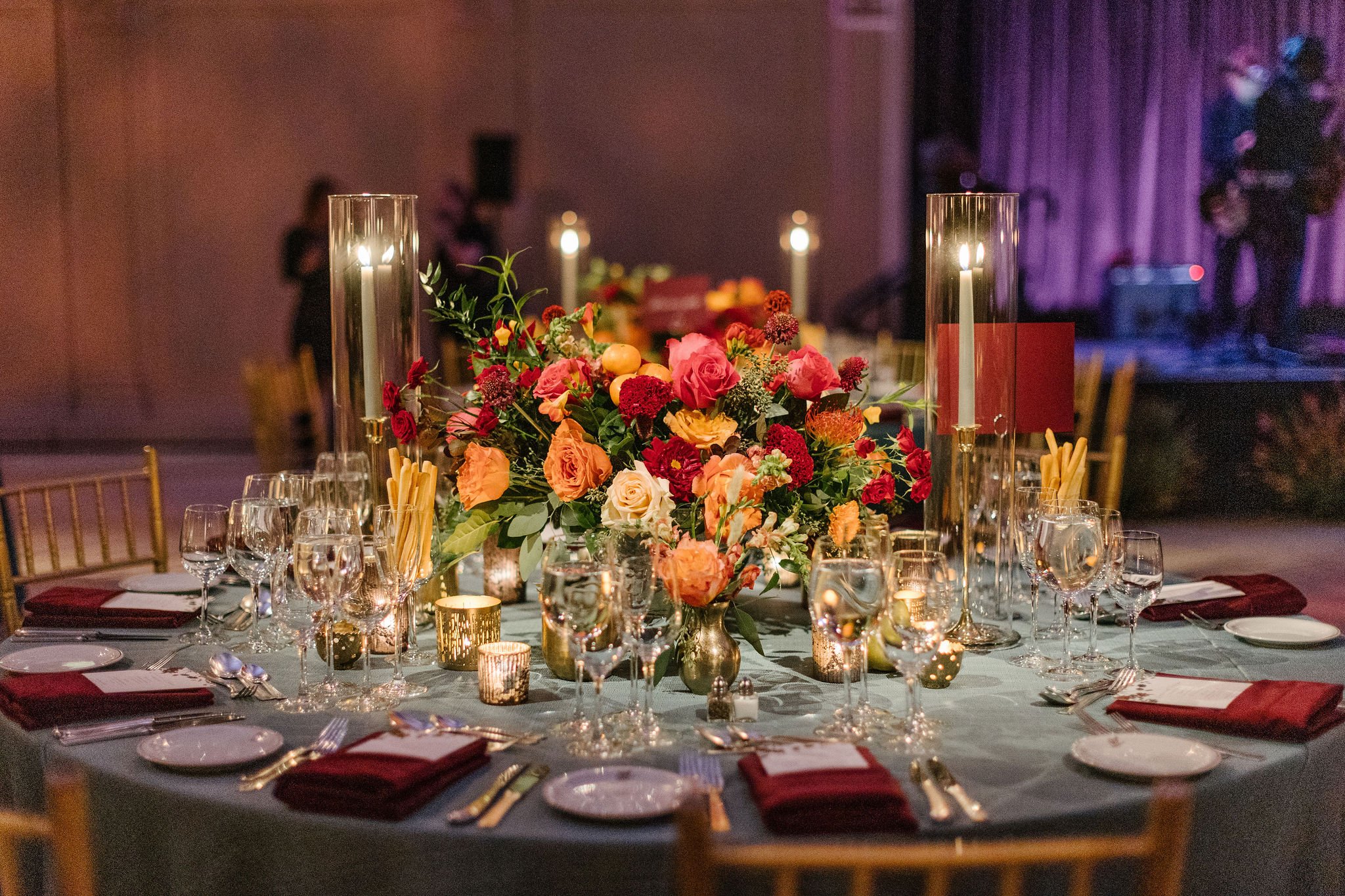 low centerpiece fall red burgundy orange yellow peony calla dahlia cipriani Laurie Wayne3.JPG