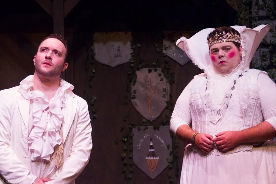Jesse James Thomas as Cloten, Thomas Bigley as the Queen; photo by Mandi Moss