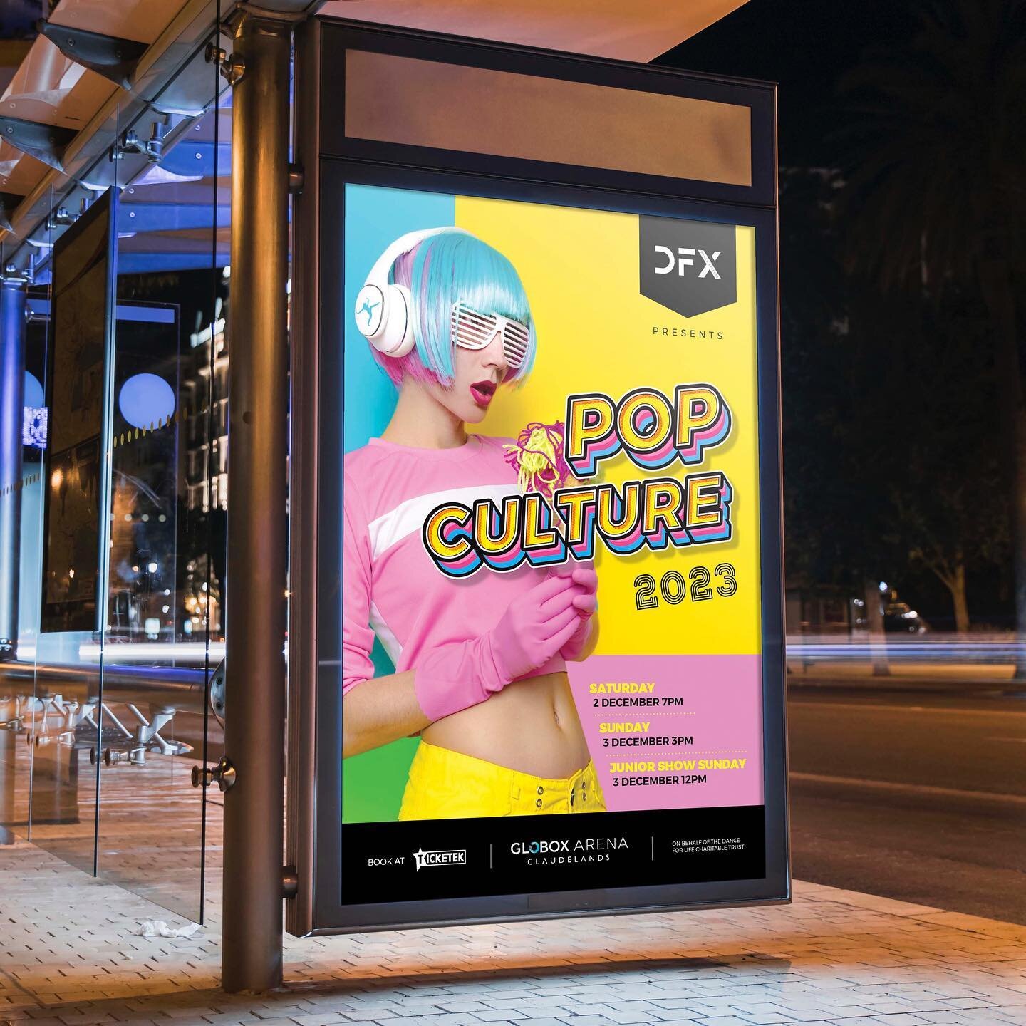New poster design completed for @dfxnz &lsquo;Pop Culture 2023&rsquo; show coming up in early December. Make sure you look out for ticket sales! 💛💗💙