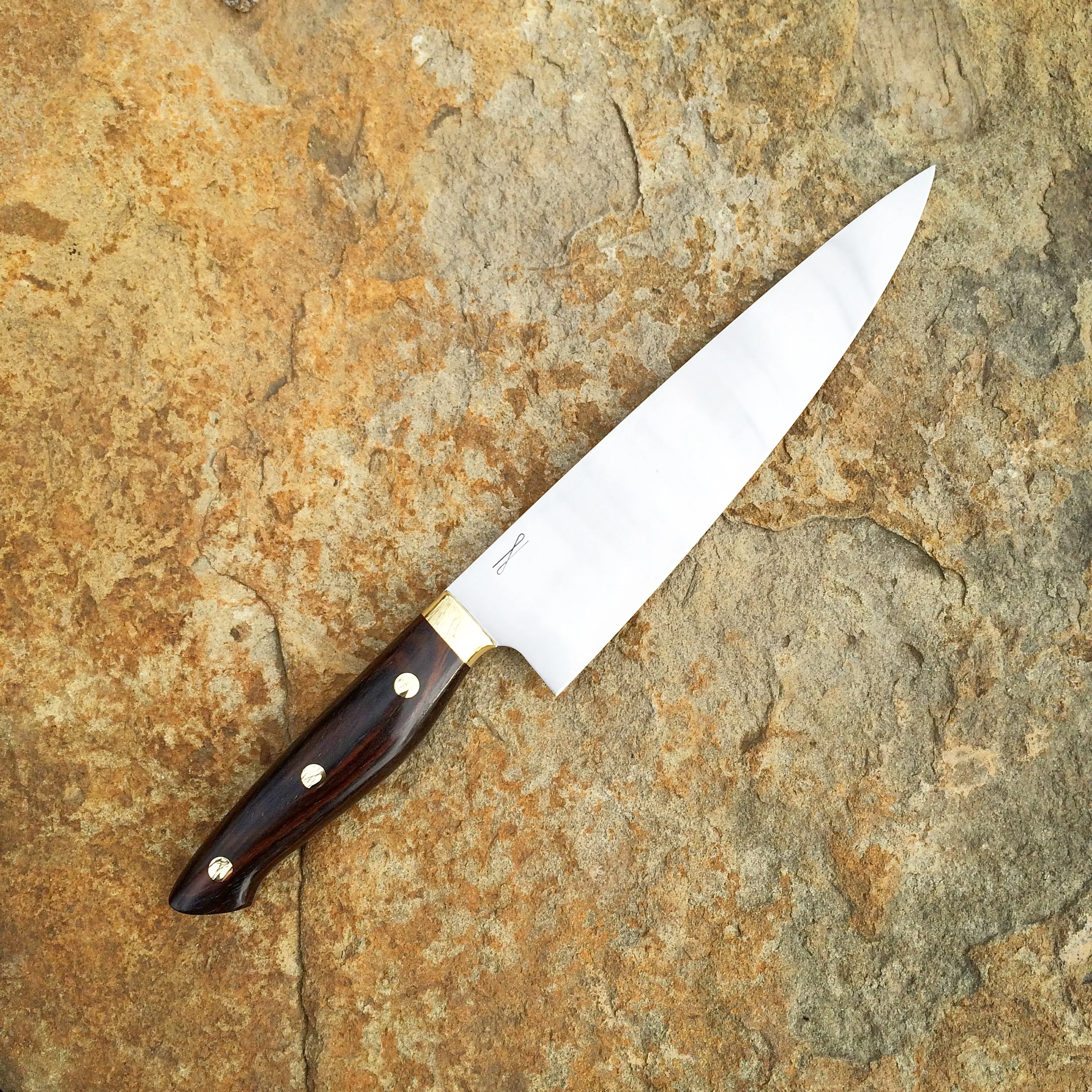 7" Cooks Knife, 1095 Carbon Steel, Cocobolo, Brass.