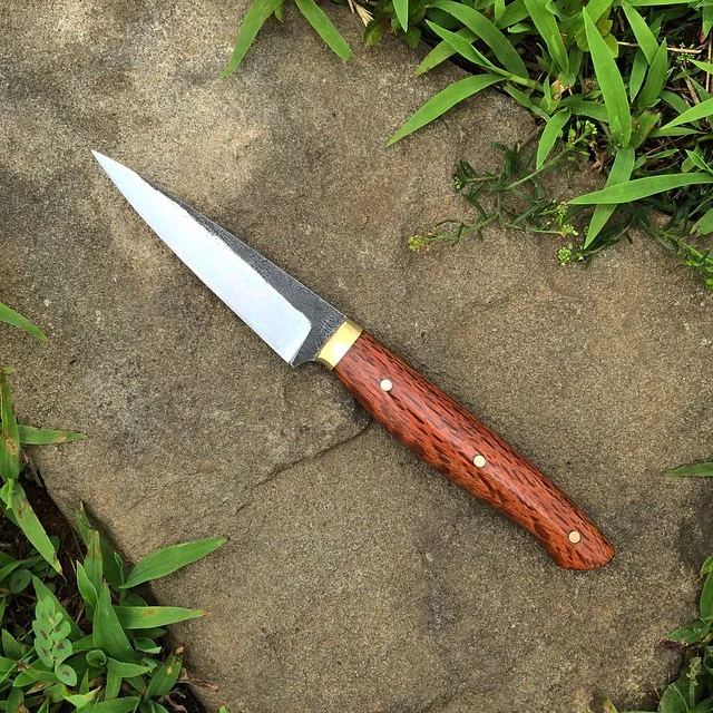 Slim 3.75" Paring, Forged 52100, Lacewood, Brass.