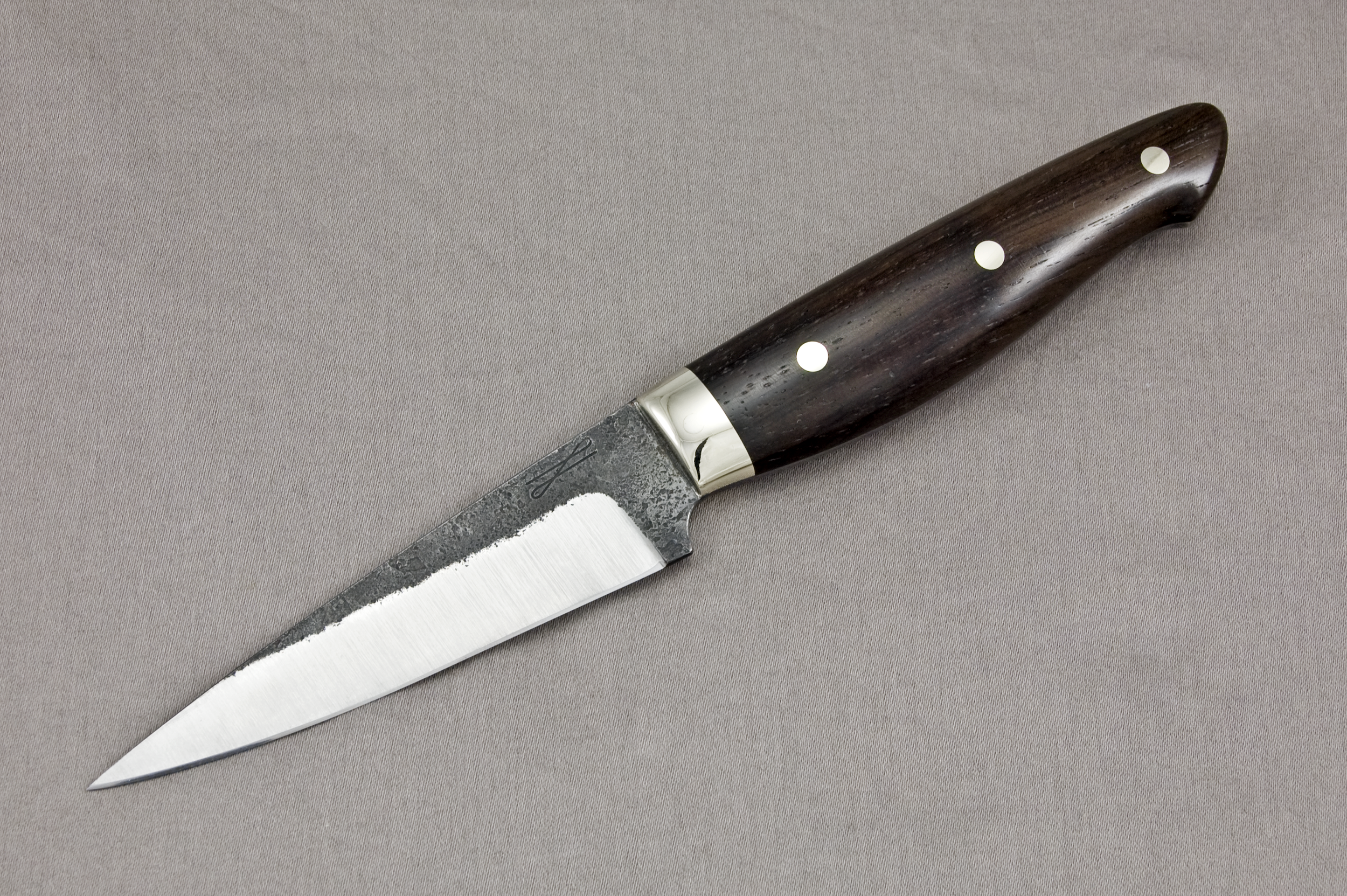 3.75" Paring, Forged 1084, Full-sized Handle in Brazilian Rosewood, Nickel-Silver.