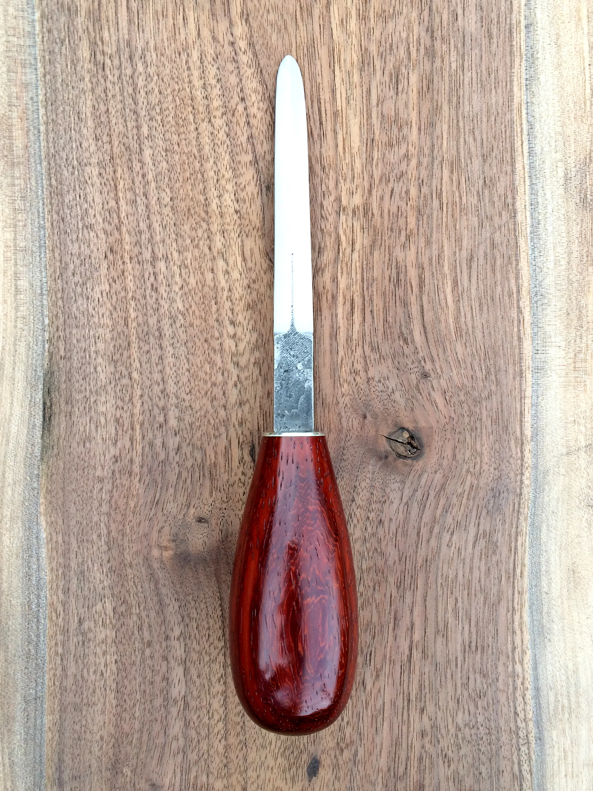 4" "Chesapeake" Style Oyster Knife, Reclaimed Carbon Steel, Padouk, Nickel-Silver.