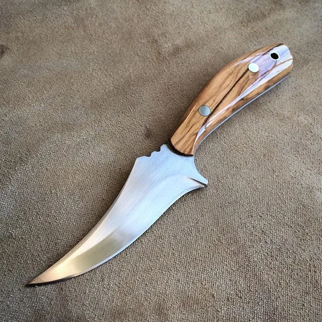 Custom hunting knife, inspired by the classic Shrade Sharpfinger, 1095 steel, Olivewood and stainless.