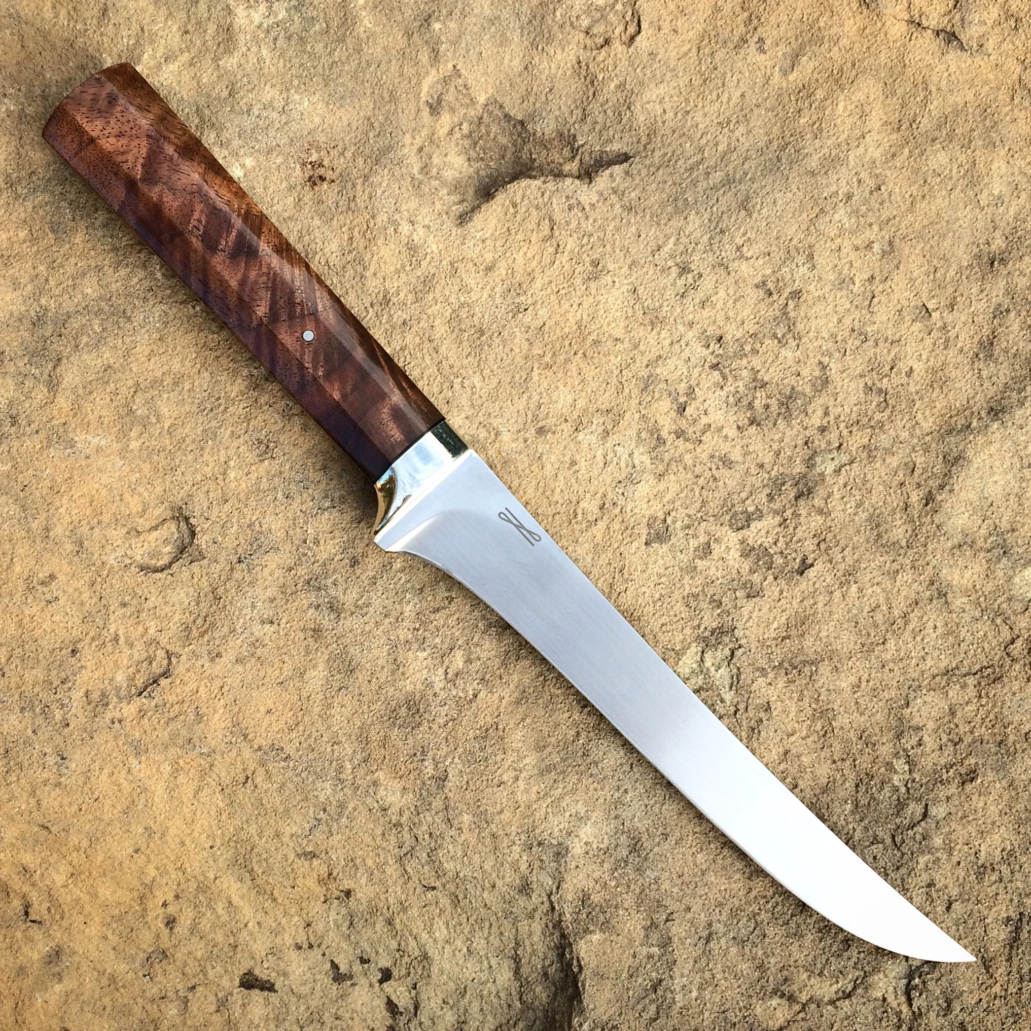 6" Boning, 1095 Carbon Steel, Octagon Walnut Handle, Nickel-Silver Guard.