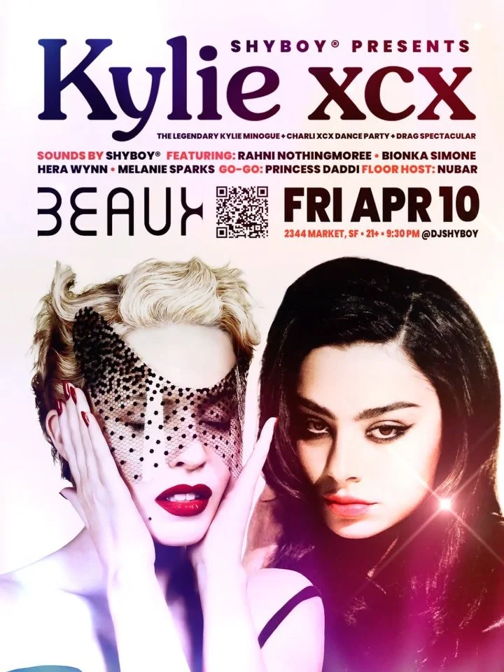 Fri 4/10 💋 KYLIE XCX returns to SF @beauxinthecastro w @djshyboy @themissrahni @bionkasimone @herawynnsf @melaniesparksss @princessdaddi.sf ✨

🎟️ Limited 2-for-1 advance tickets 
👉 kyliexcxsf.eventbrite.com

📍 Beaux &bull; 2344 Market &bull; 9:30