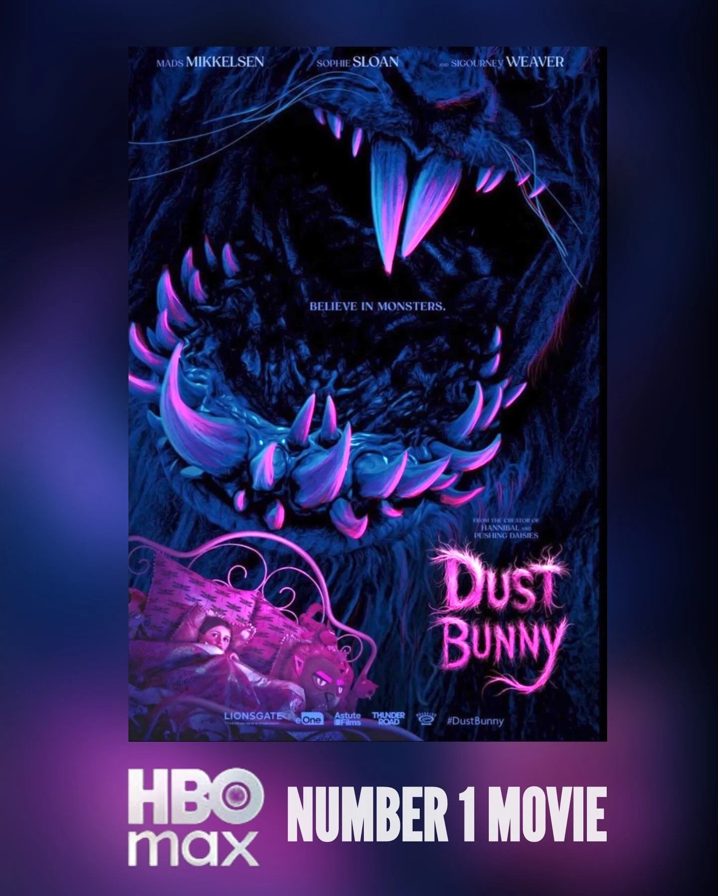 🏆 #1 on @hbomax this week! 🐰 🎬 @dustbunnyfilm from @bryanfullergram, starring Mads Mikkelsen, Sigourney Weaver, and Sophie Sloan ✨ Big congratulations to Bryan + everyone involved 💫 

🎧🎹🎤 Super excited that @marknubar and I got to create five 