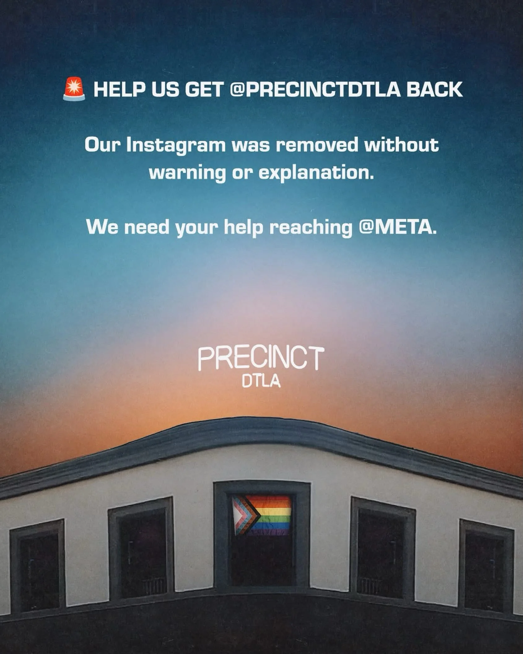 UPDATE: @precinctdtla has been reinstated! Thank you so much for all of your support, especially our SF Bay Area friends @honeymahogany @studsf @beauxnightclub @joshuajpresents who really helped amplify the message (and have been through this too man